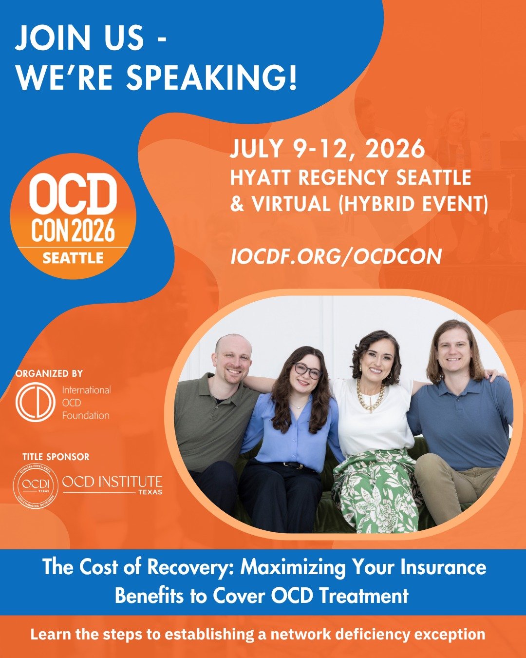 We are excited to share that our team at SOAR will be presenting at the IOCDF Conference in Seattle on July 12th! We look forward to seeing you there!💙

For more information about our insurance talk:
🔗https://events.iocdf.org/event/OCDCON26/schedul
