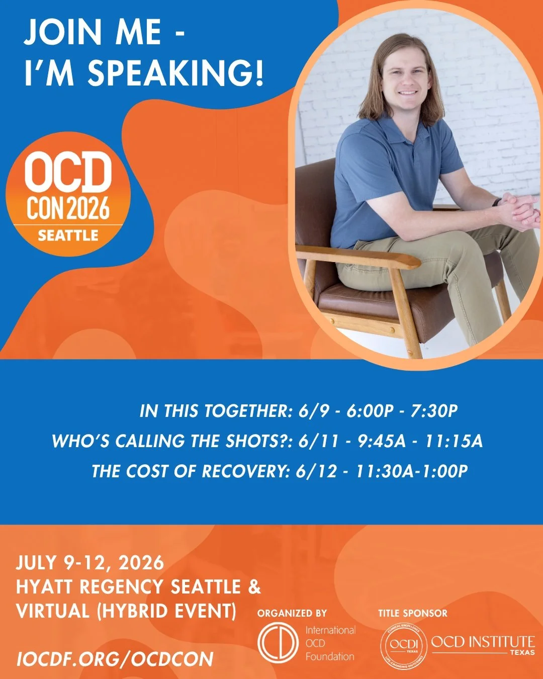 SOAR's clinician, Findley Harris, LPC-S, will be presenting at the IOCDF Conference in Seattle from July 9th - 12th! He would love to see you there! 💙

For more information about his talks:
🔗https://events.iocdf.org/event/OCDCON26/schedule

Registe