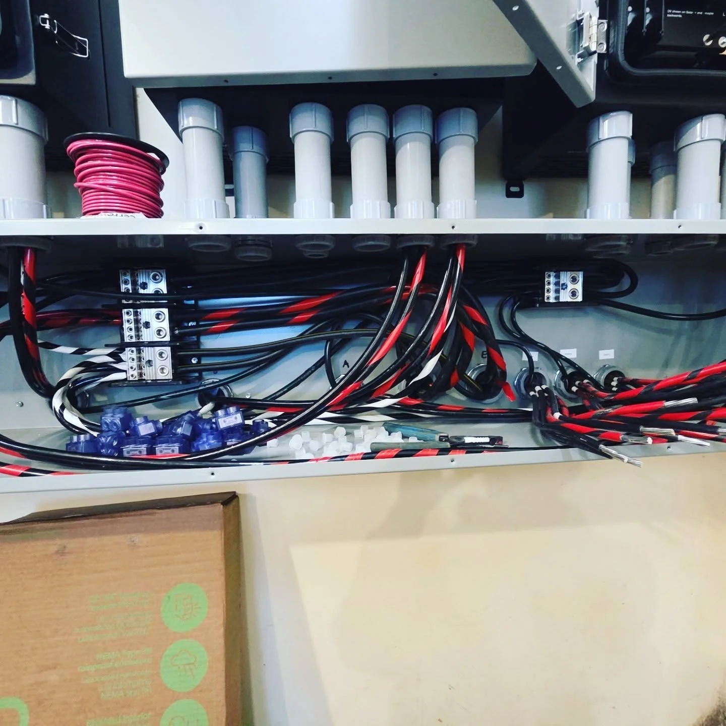 Wireways, often called gutters, are often used as a way to cleanly interconnect multiple pieces of equipment that have complicated interchanges.