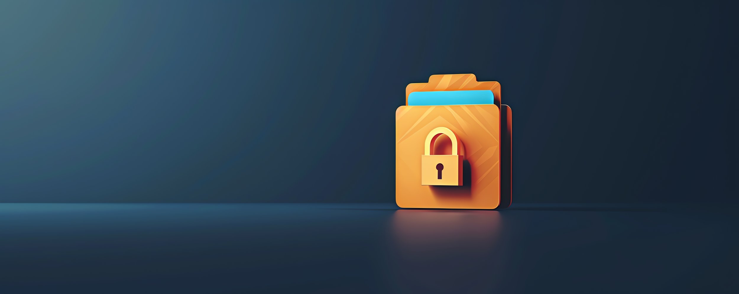 Digital illustration of an orange folder icon with a padlock symbol, indicating security or privacy, set against a dark background.