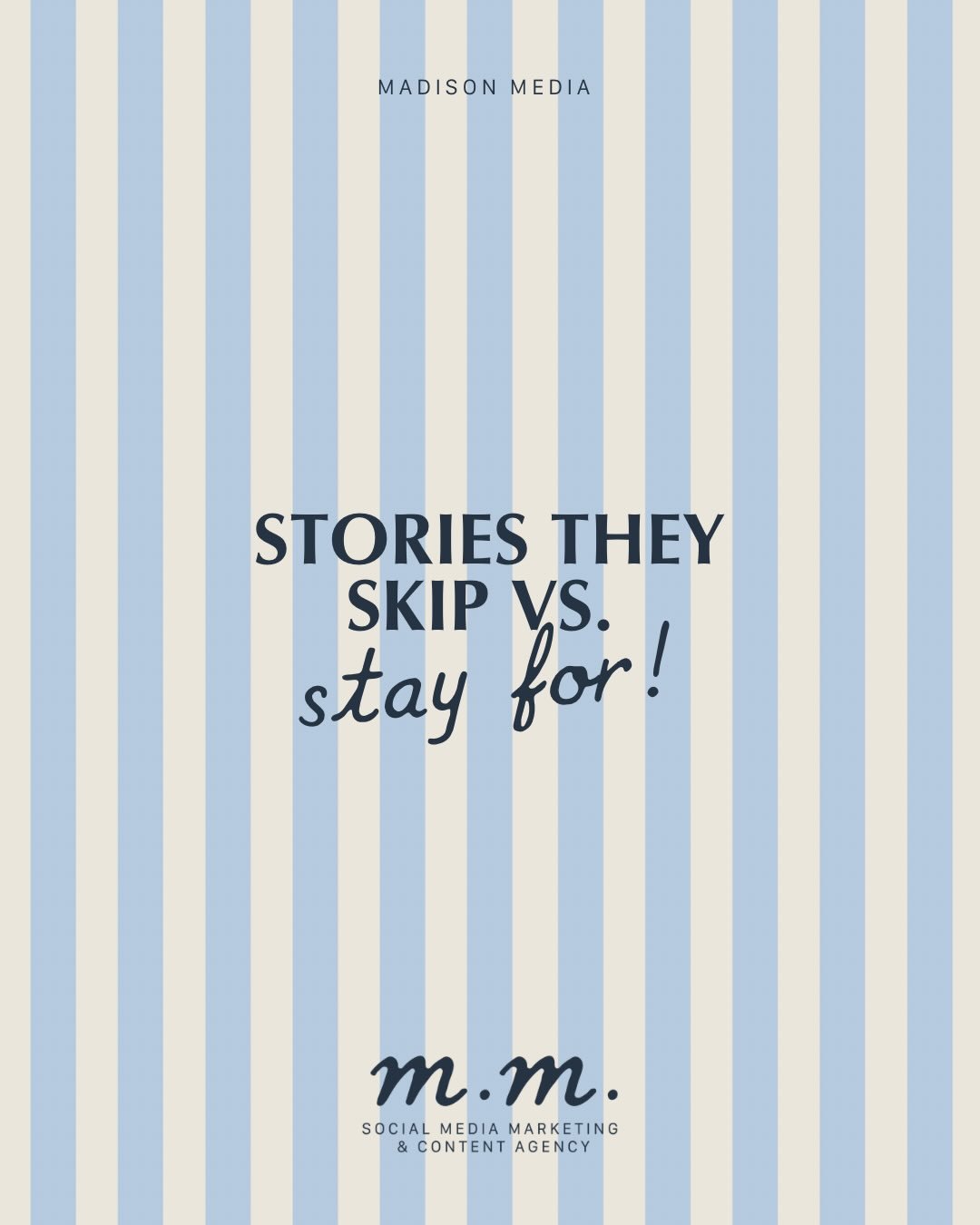 Stories they skip vs stay for!🌟 

Some users only see your content through your stories, so that is your chance to build a connection with them! Not an afterthought. 

Top tips 👇🏼
+ When reposting a post, don&rsquo;t leave the default background! 