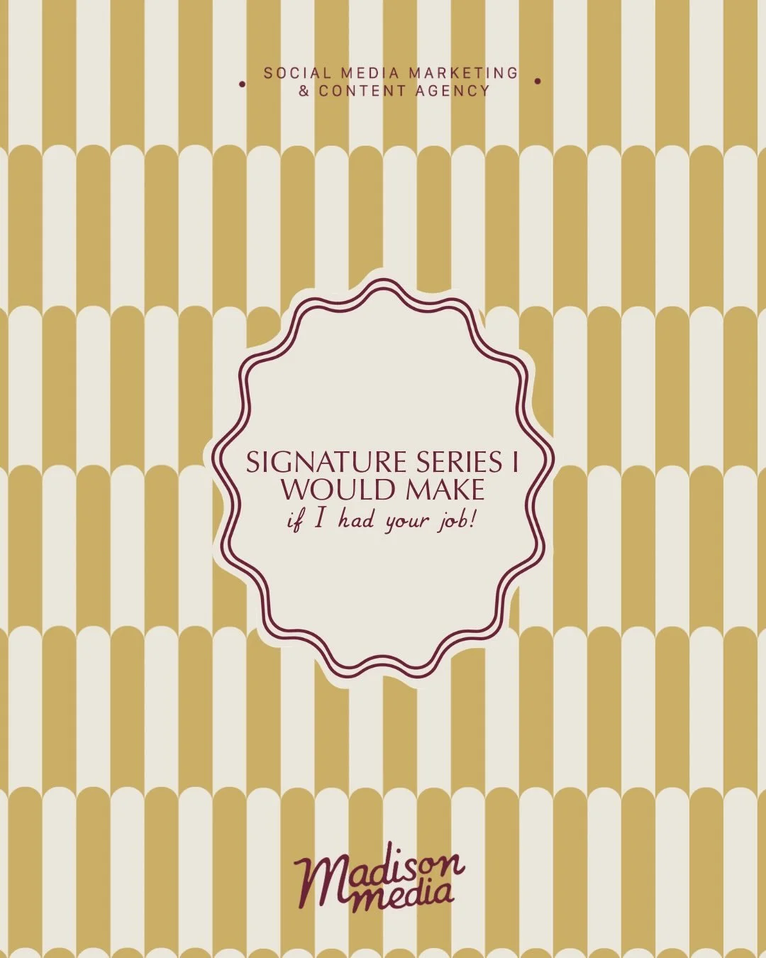 Signature series I would make if I had your job (or if you hired me😉)!

Why signature series are AMAZING!👇🏼 

+ Signature series are a powerful tool for brand recognition and consistency! 

+ Repetition is something we get scared of, but it&rsquo;