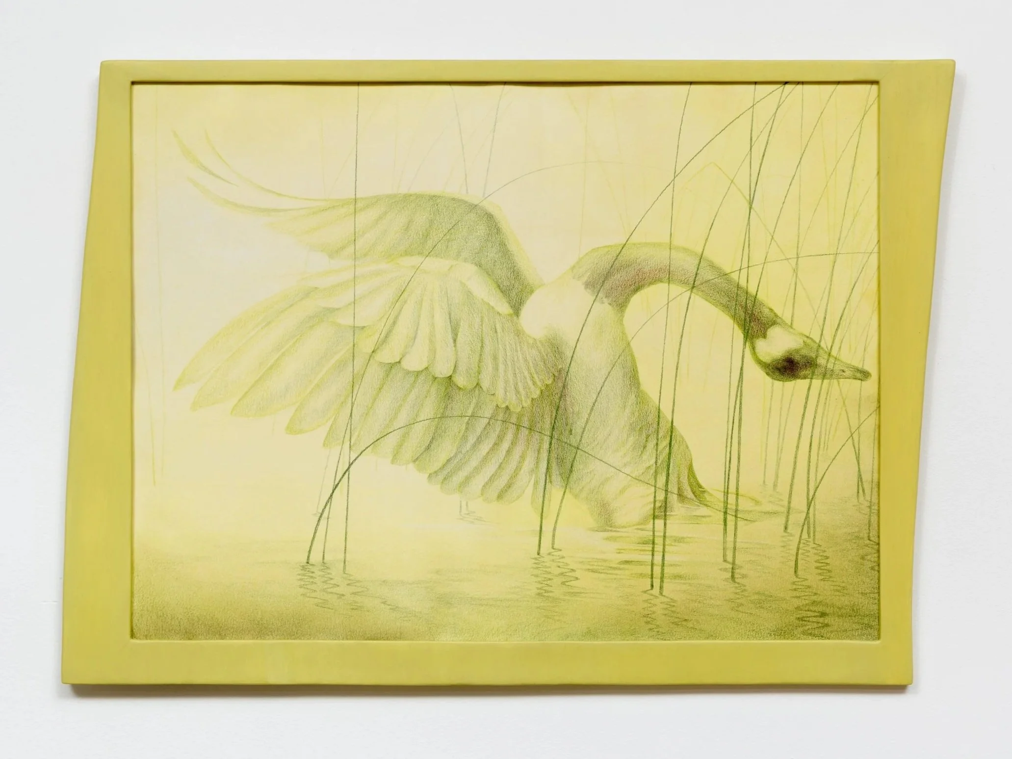 Morning Missed   2025 | Watercolor and colored pencil on paper with a handmade frame  
20x27"