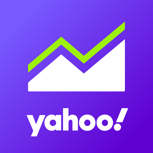 Yahoo logo with a stylized graph and upward trending line in green and white on a purple background.