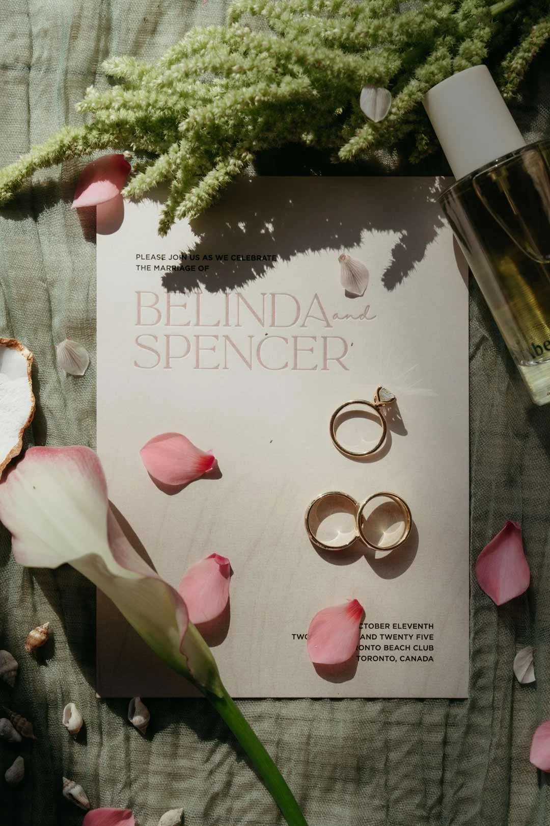 Letterpress Wedding Invitation with wedding bands