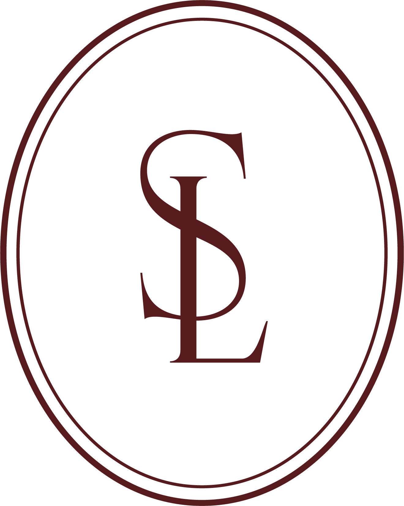A black emblem featuring a large letter S intertwined with a letter L, enclosed in an oval border.