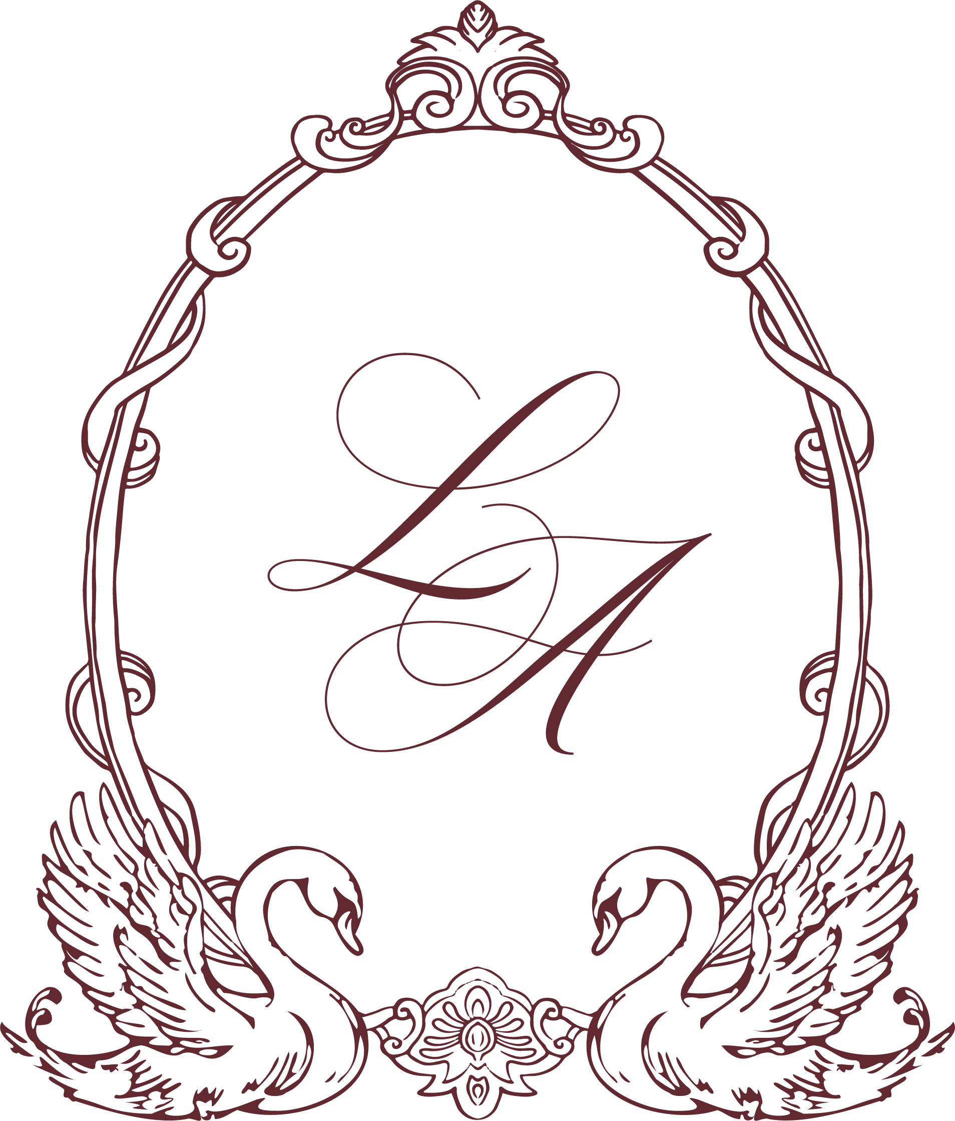 Crest adorned with two swans and the initials L and A