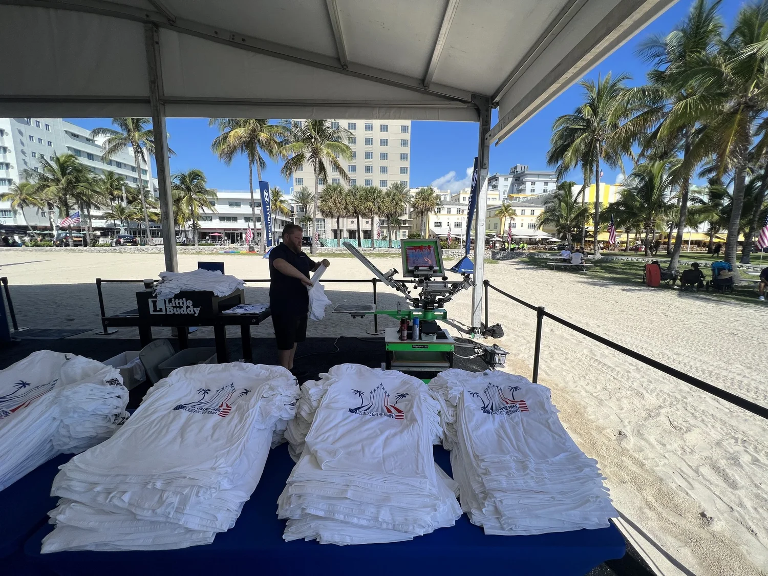 Hyundai beach activation with live printed shirts.