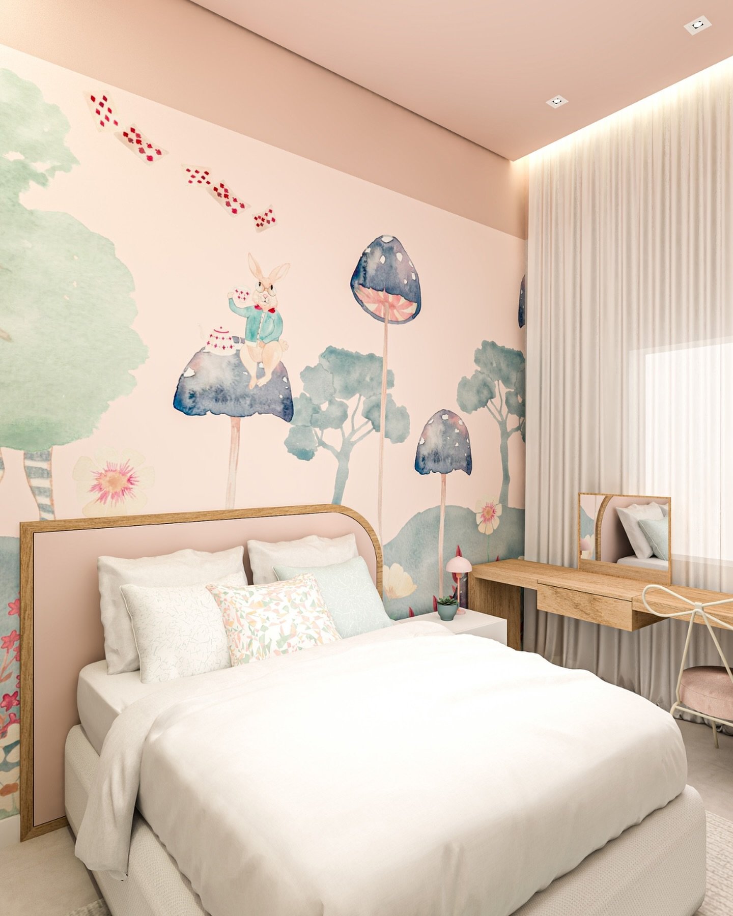 Um quarto que &ldquo;cresce&rdquo; junto com a crian&ccedil;a.

O quarto da Maria de 4 anos foi inspirado no mundo dos contos infantis, o espa&ccedil;o &eacute; um verdadeiro conto de fadas infantil. A paleta de cores, em suaves tons de rosa, verde &