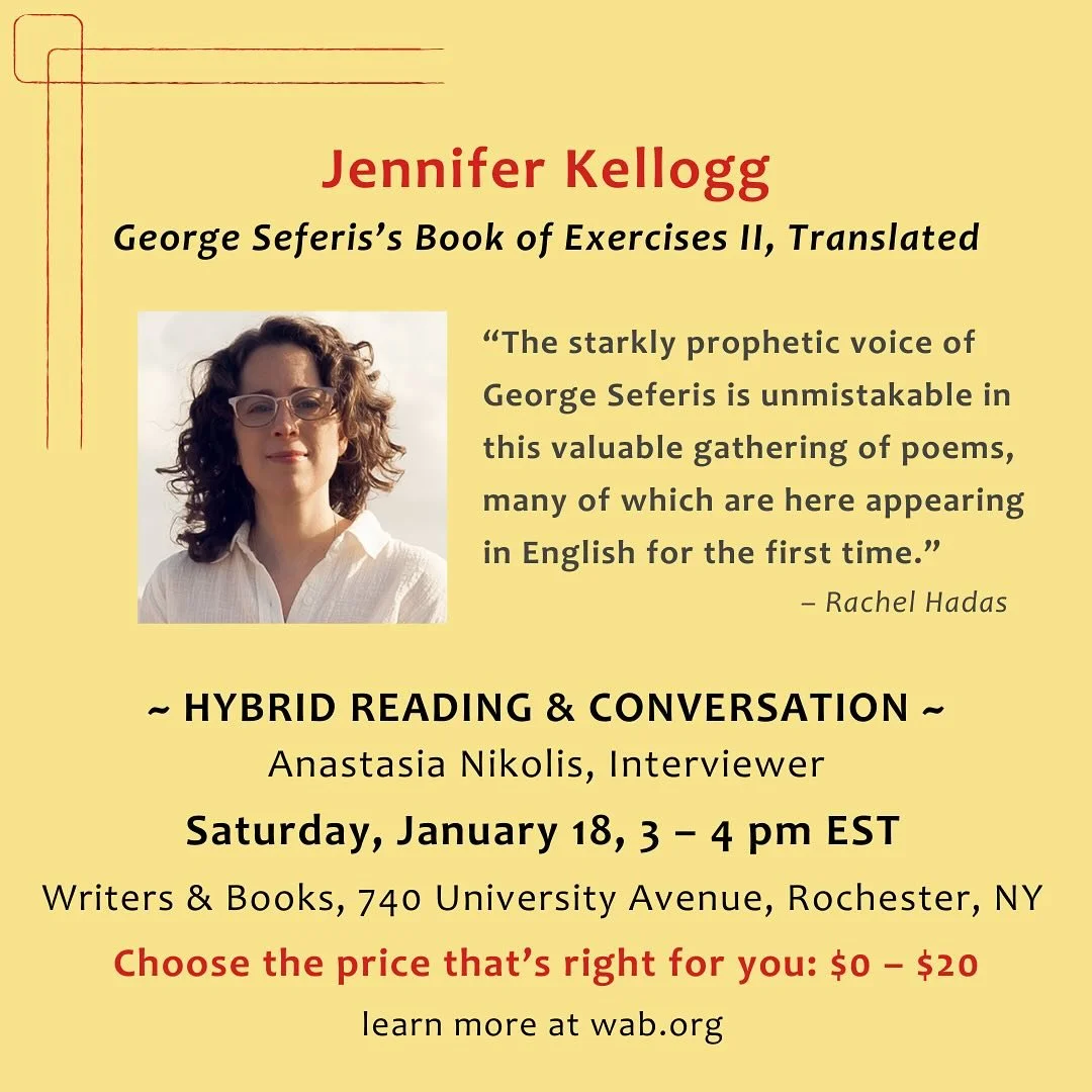 Rochester! Join me this Saturday to hear me read from my translations of Greek poetry. 3:00pm Eastern at @writersandbooks or online. ❤️