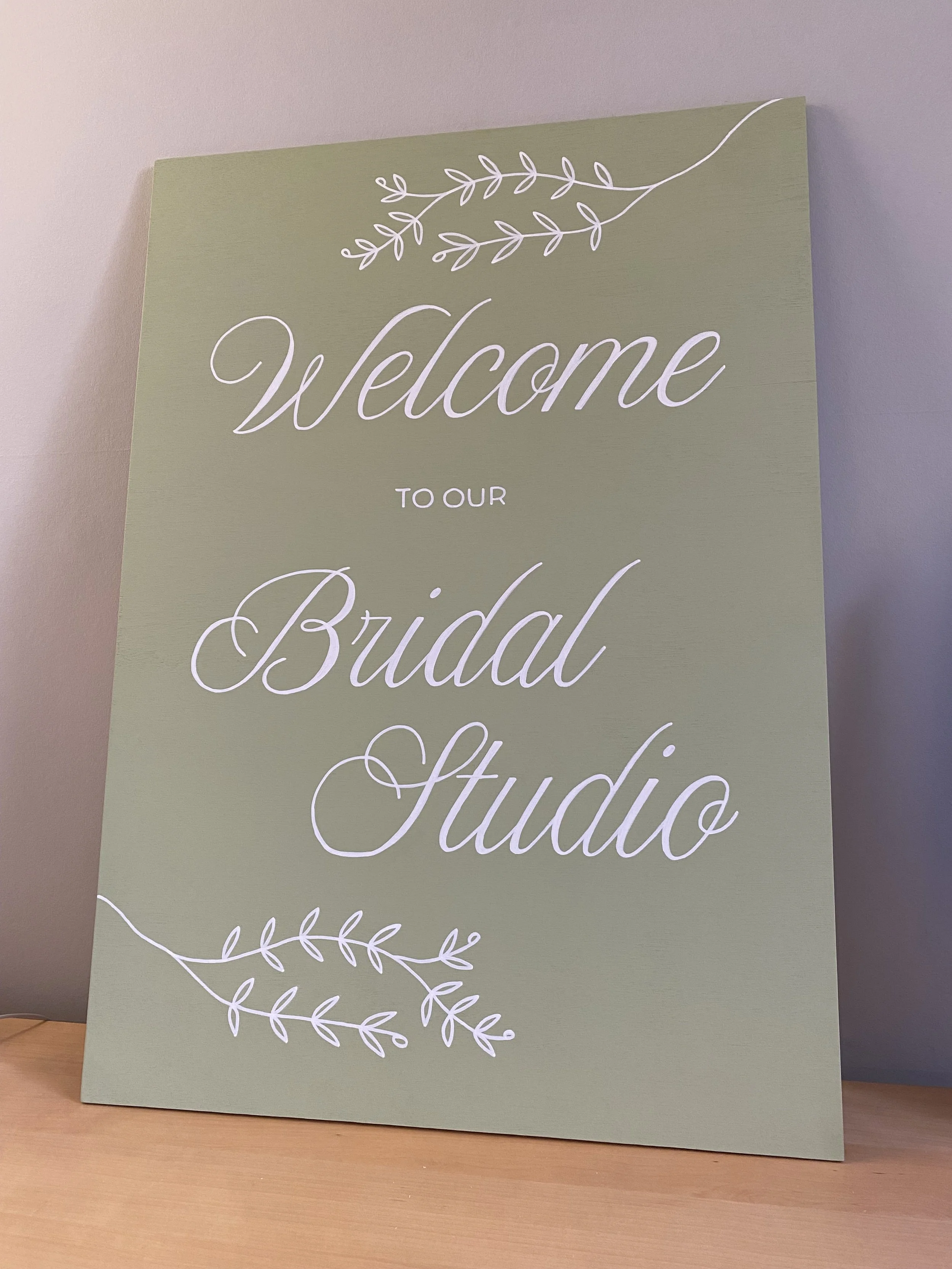 Bridal Studio Welcome Sign in Sage Green