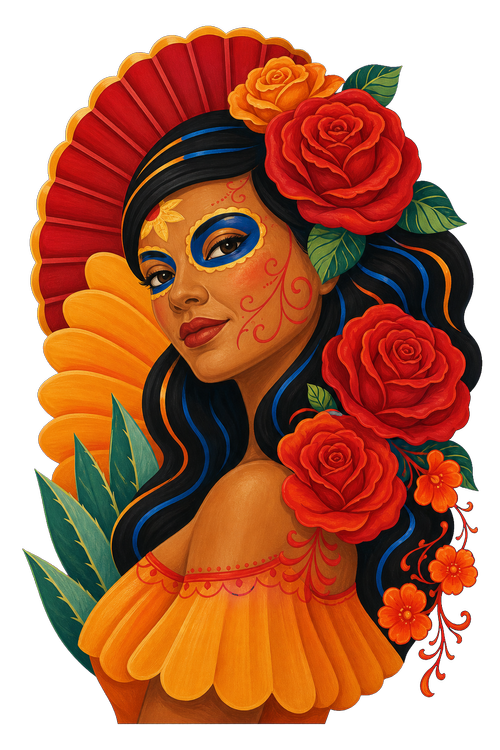 A refined illustration of the signature Taco Labs woman and roses