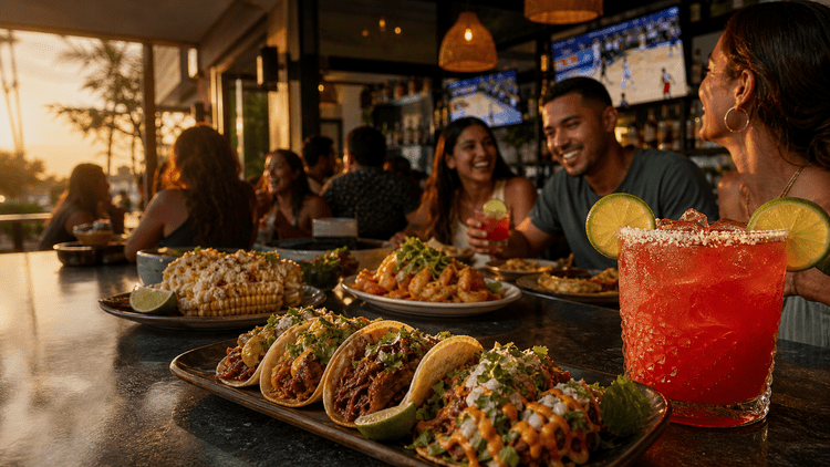 Tacos and margaritas shared by friends at Taco Labs