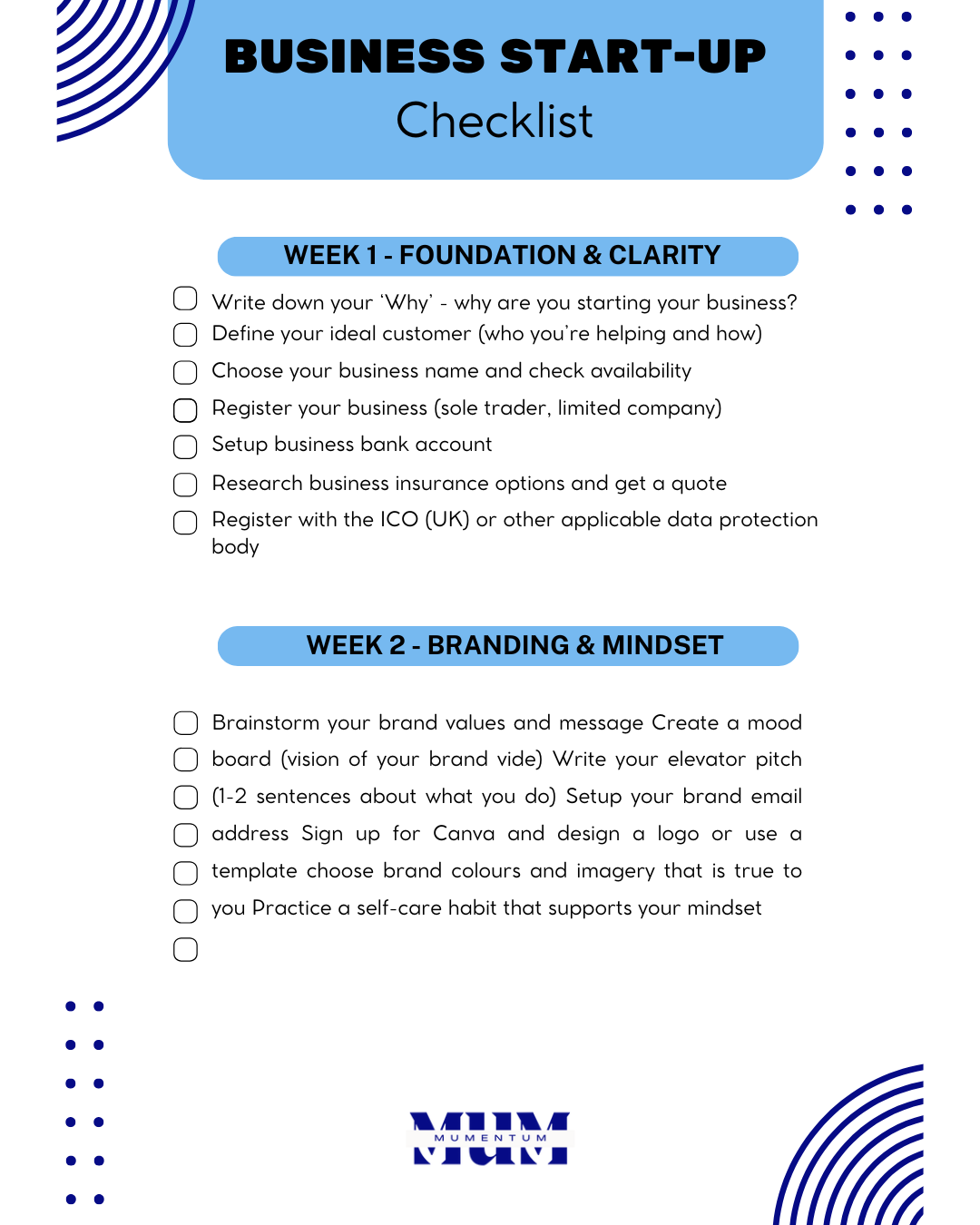 Mumentum - Business Start-Up Checklist