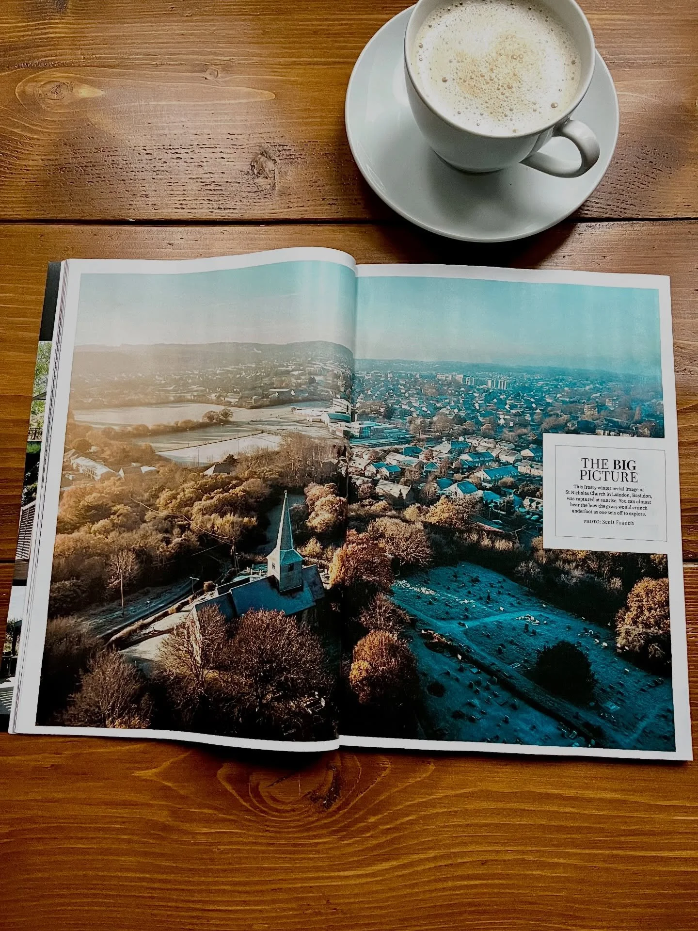 Still buzzing to see this one in print.

My aerial photograph of St Nicholas Church, Laindon featured as a double page spread in Essex Life Magazine 

Captured on a frosty winter sunrise, the image explores scale and place, showing how the church sit