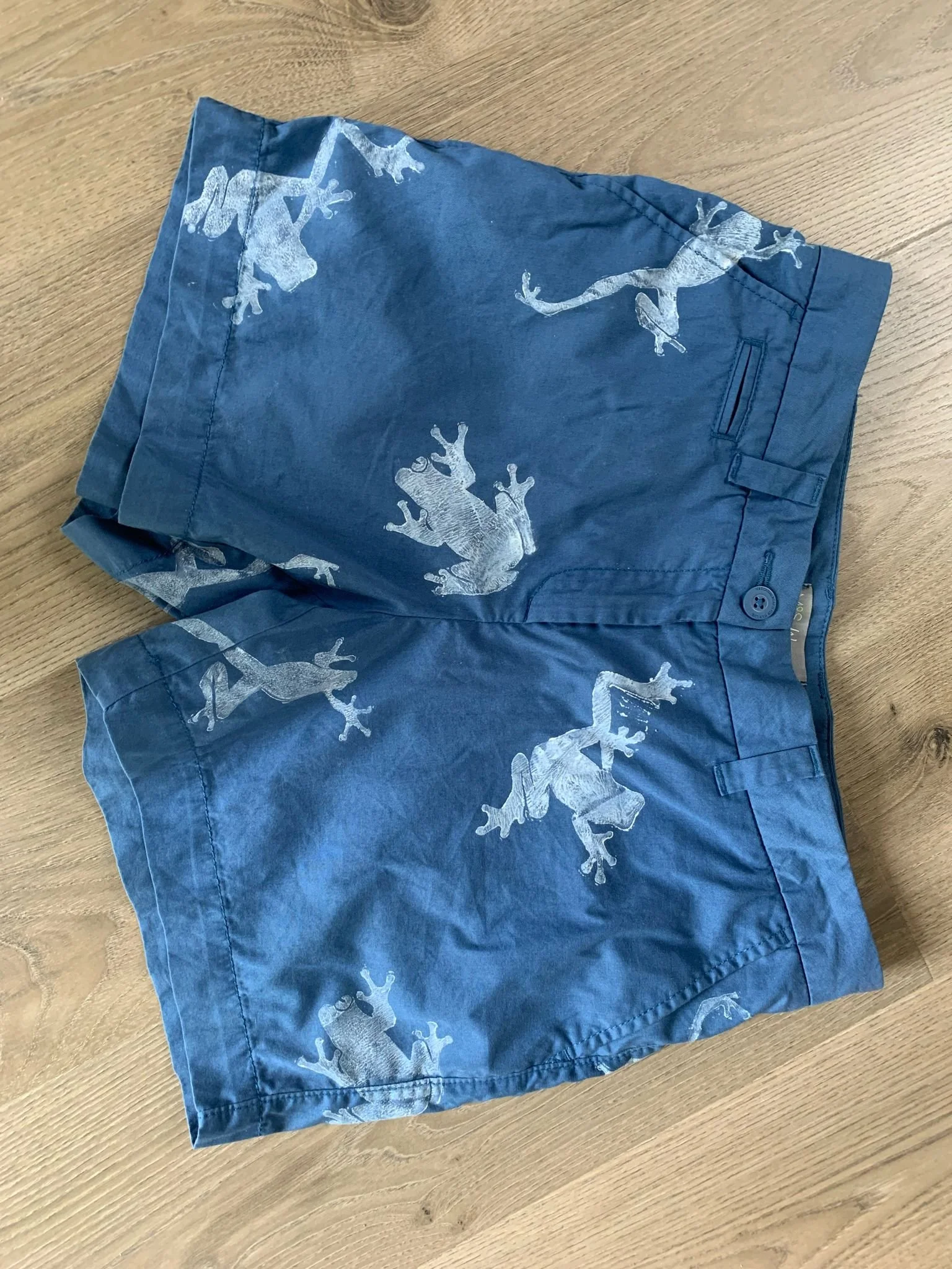 Upcycled printed frog shorts