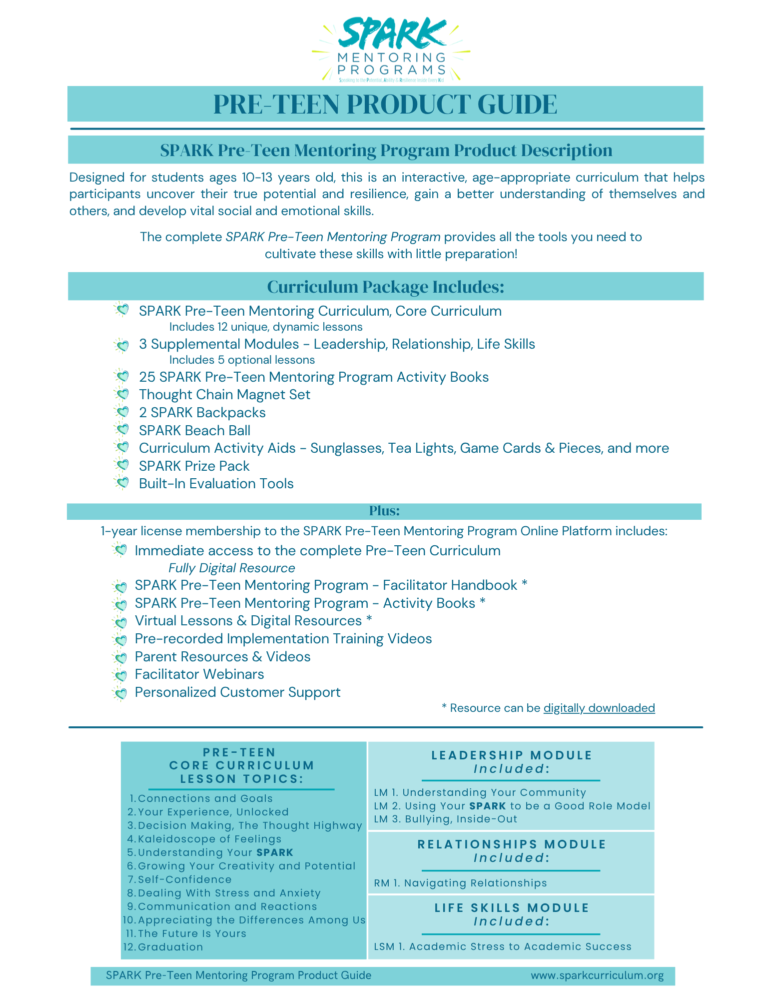 SPARK Pre-Teen (Middle School) Curriculum License (1 year) — The SPARK ...