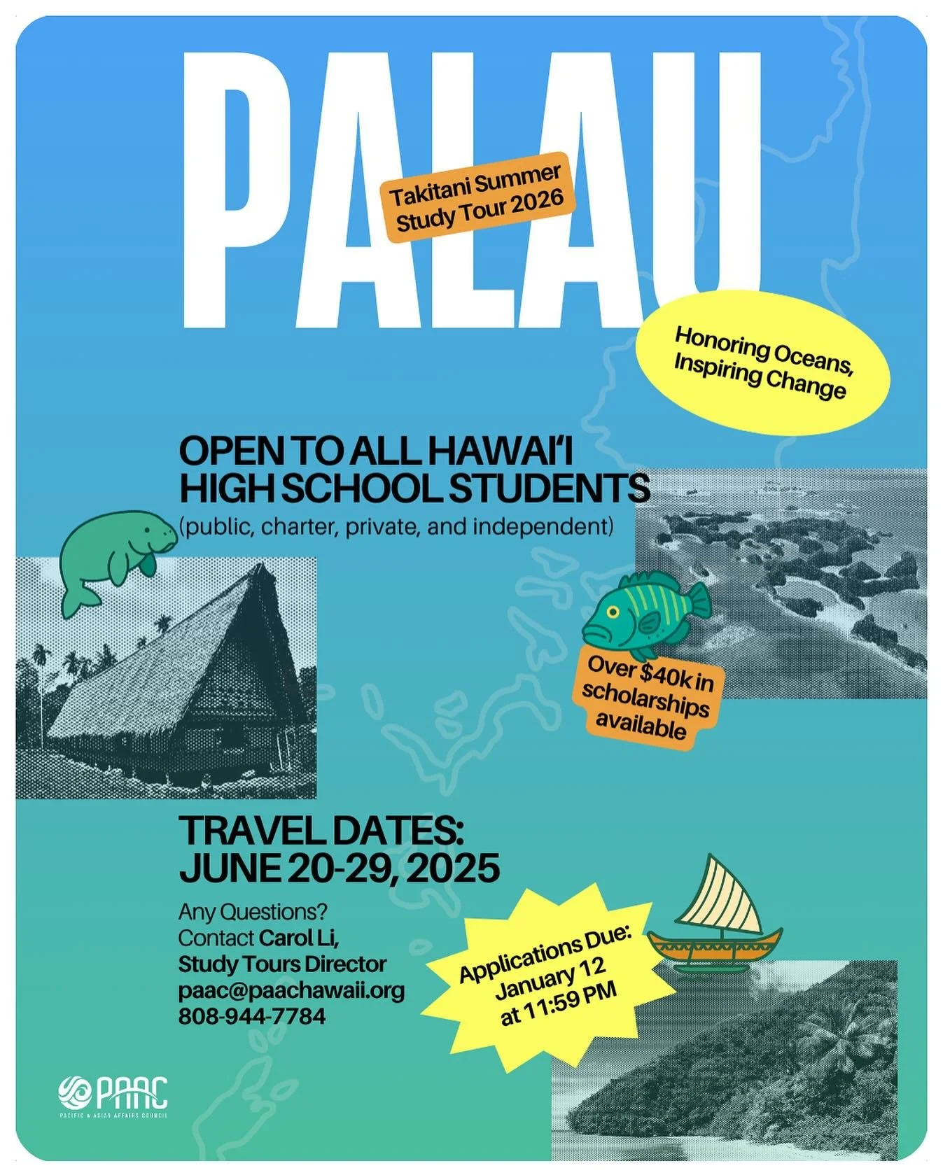 What if your classroom was the ocean itself? 🌊✨

Join PAAC&rsquo;s Takitani Summer Study Tour to Palau and experience a nation where culture and conservation go hand in hand. Under the theme &ldquo;Honoring Oceans, Inspiring Change,&rdquo; students 