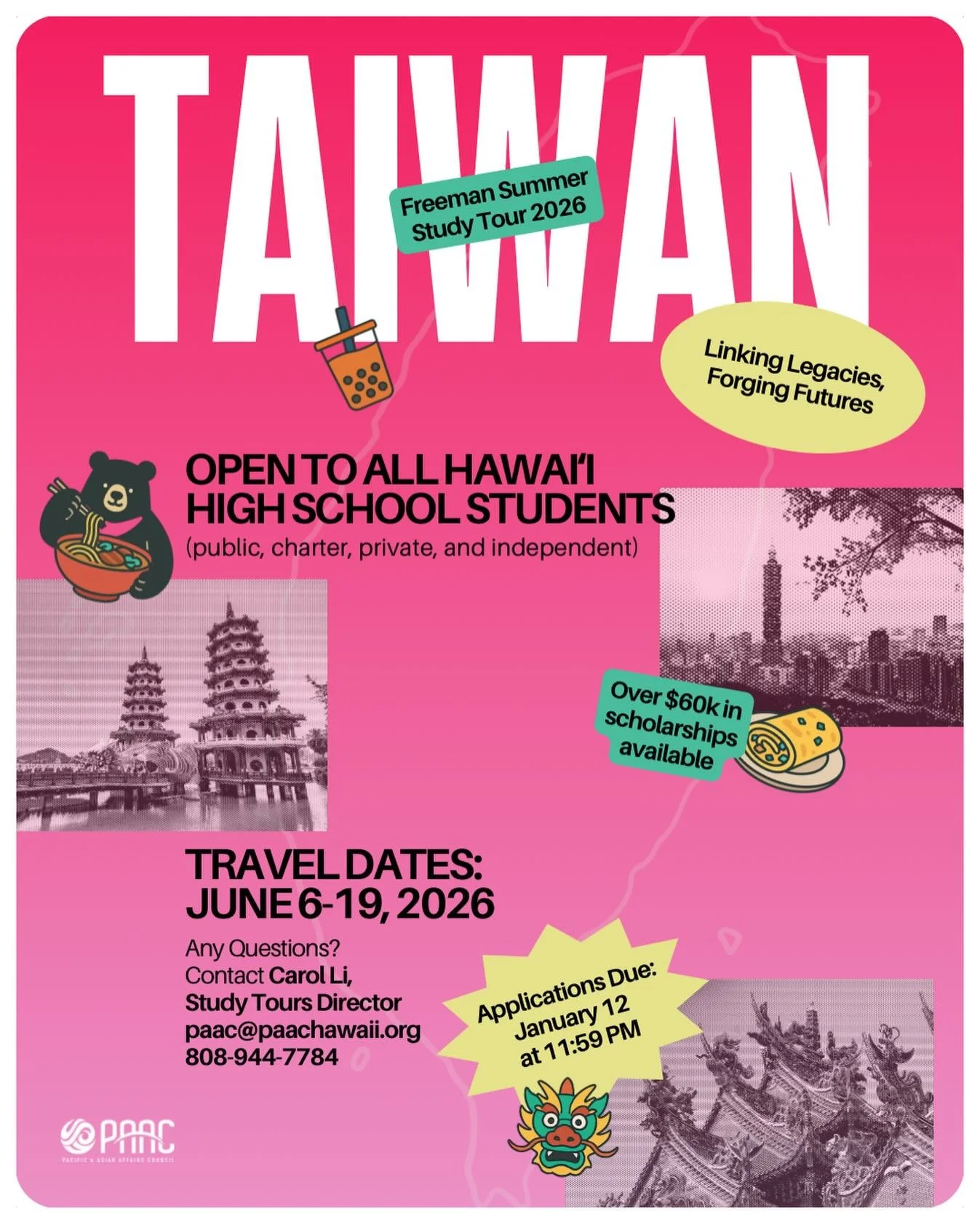 Only 1 month left to apply! 🌏💫

What if your next big adventure started in Taiwan? ✨

This summer, step into a country where heritage meets innovation. Under the theme &ldquo;Linking Legacies, Forging Futures,&rdquo; students will explore how Taiwa