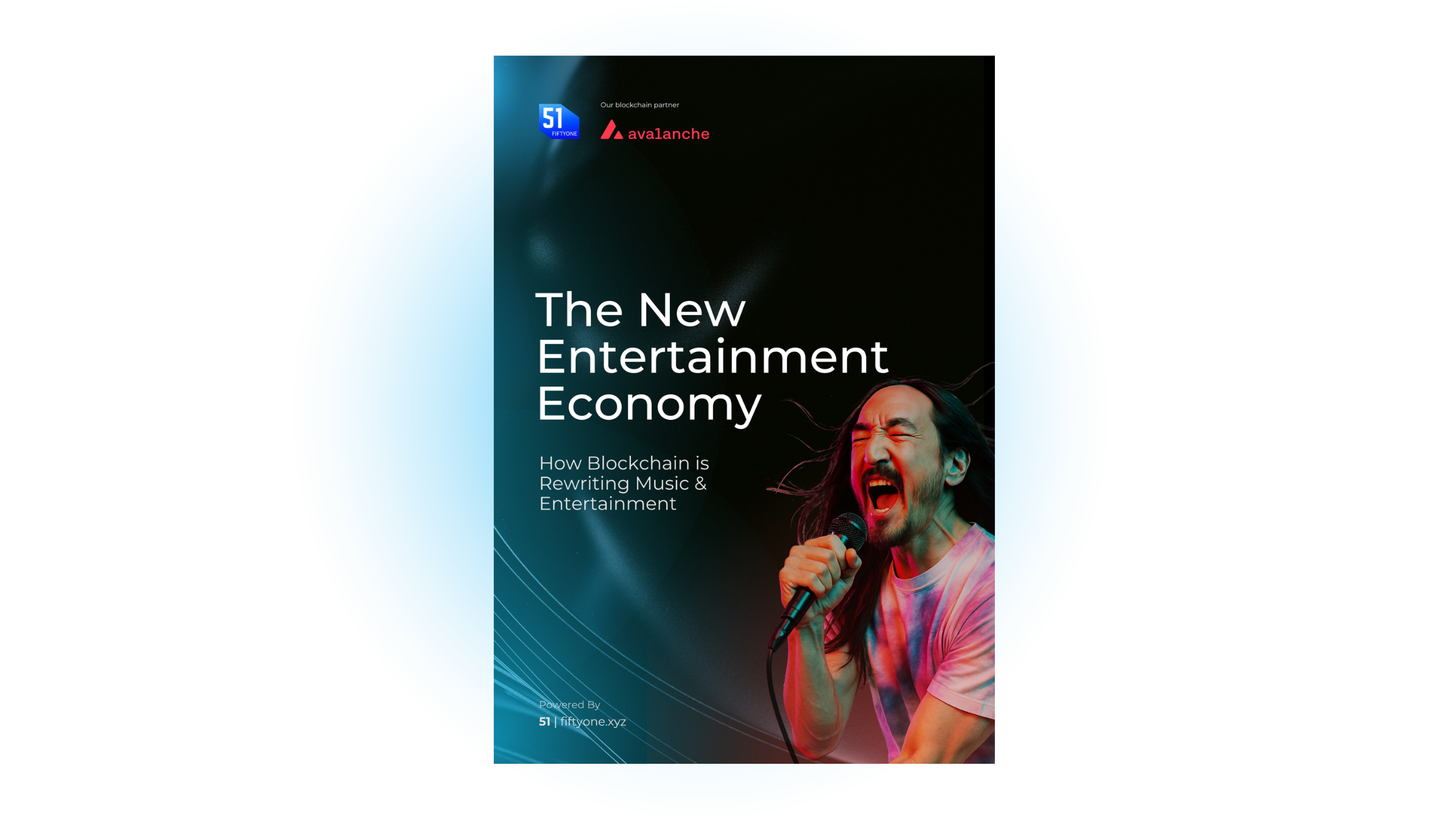 Book cover titled "The New Entertainment Economy" with a photo of a man singing passionately into a microphone, with long hair and a colorful shirt, lit dramatically at a concert.