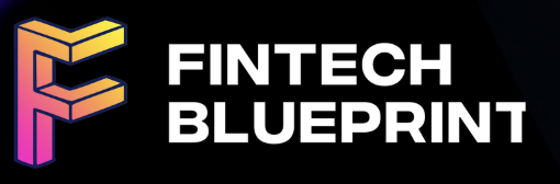 Logo of Fintech Blueprint with stylized 'F' in pink, orange, and purple, next to the text 'Fintech Blueprint' in white on black background.