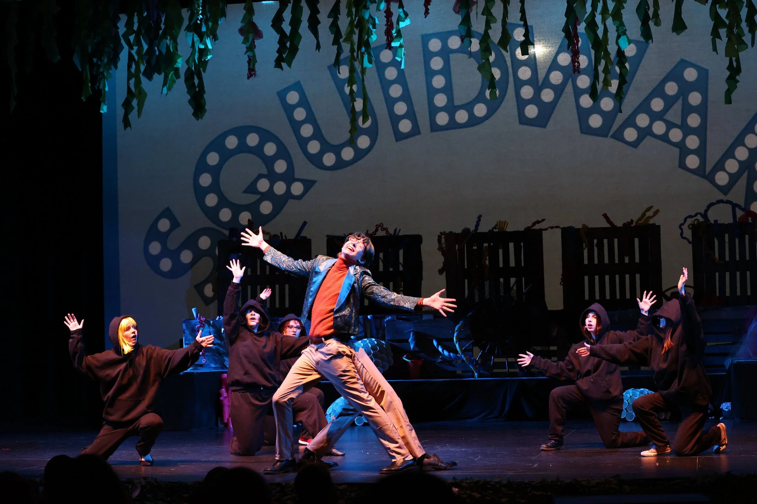 Video background for Squidward number of a marquee with lights timed to the music for The SpongeBob Musical