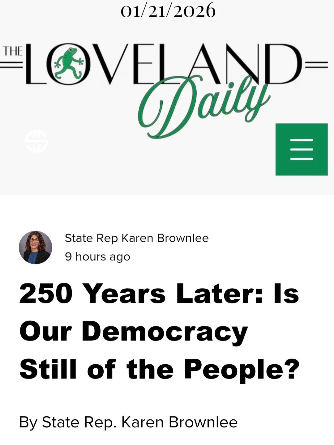 I want 2026 to be a year where Ohioans have a real say in their governance.&nbsp;

We still have a choice, and my choice is to fight for a healthy democracy.&nbsp;

Link to @lovelanddailynews article in comments