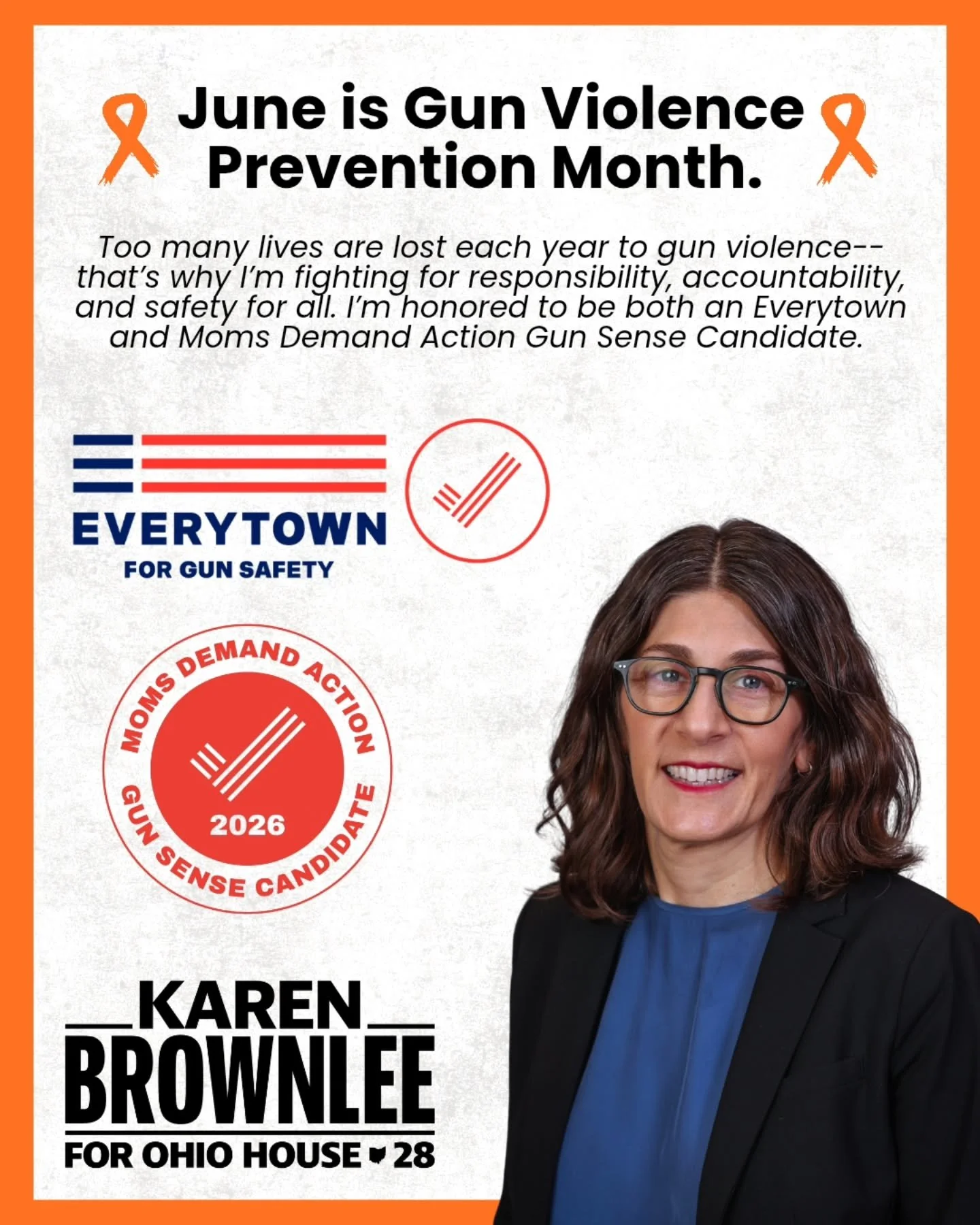 Proud to be endorsed by @everytown and @oh_momsdemandaction as a legislator committed to preventing and reducing gun violence.

Ohioans deserve to live in safe communities.

#gunviolenceprevention #safety #momsdemandaction #everytown #karenbrownleeoh