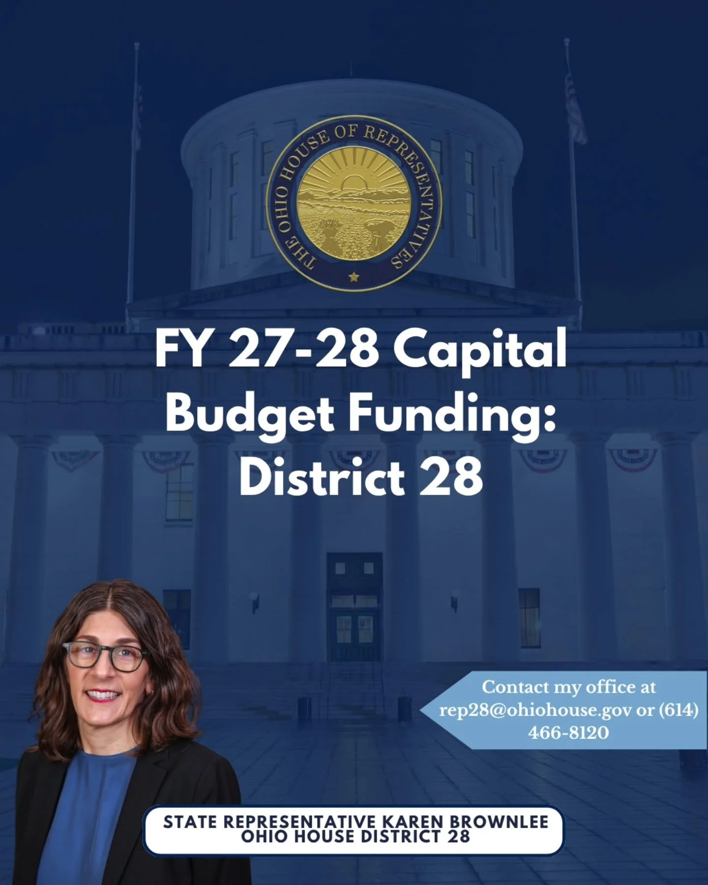 The state capital budget funds our infrastructure needs across Ohio. Swipe to see how the $2.91 million I secured in the capital budget for District 28 will be used to bolster our communities.

#budget #infrastructure #economicdevelopment #ohio #kare
