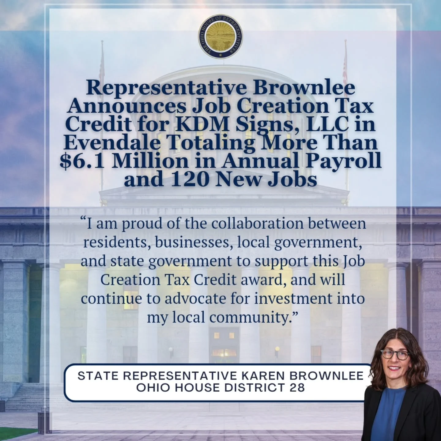 State investment into our local businesses is incredibly important to the growth, health, and stability of our communities in #great28 and across Ohio.

Congratulations to @kdmsigns and #evendaleohio !

#karenbrownleeohio