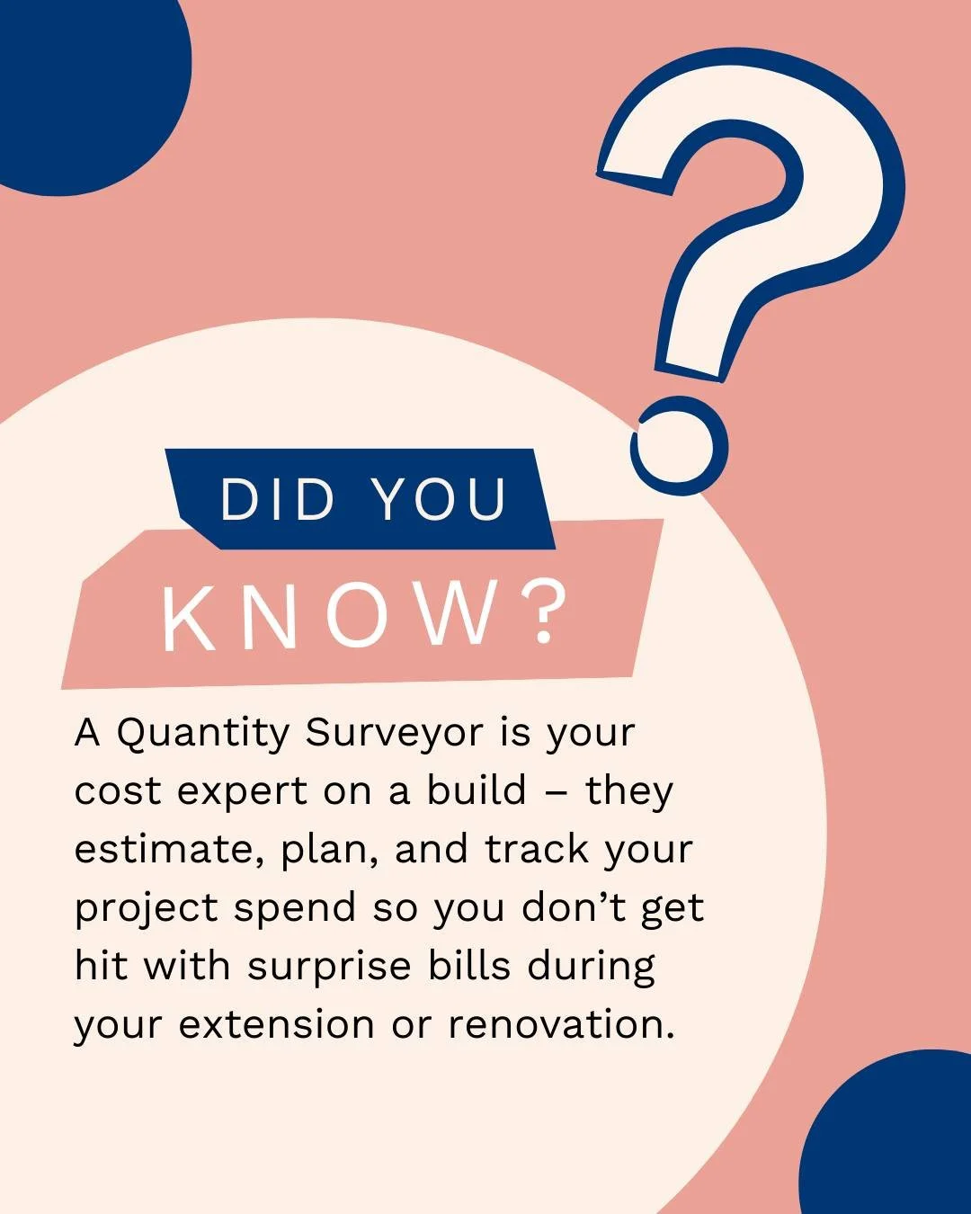 Did You Know a Quantity Surveyor Can Save You Thousands? 

A Quantity Surveyor is your cost expert on a build they estimate, plan, and track your project spend so you don&rsquo;t get hit with surprise bills during your extension or renovation.​

At M