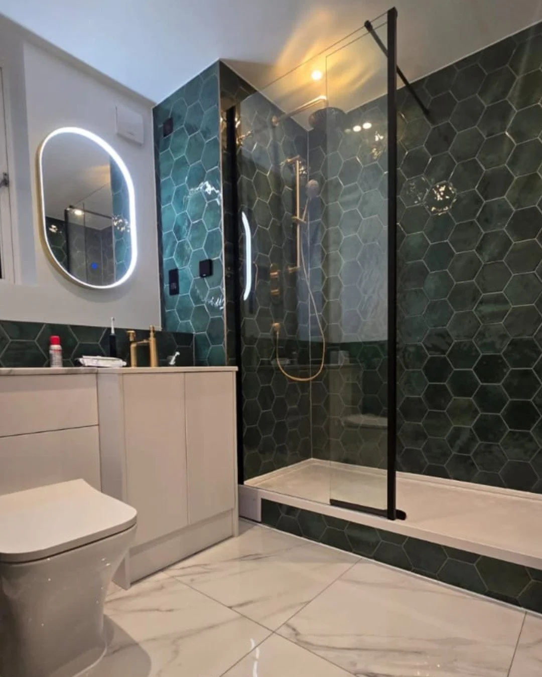 This Is What a Well-Planned Bathroom Renovation Looks Like
Clean lines. Calm colours. Zero wasted space.

This bathroom renovation was designed for real daily use, not just photos. The deep green hex tiles add character without overpowering the room,