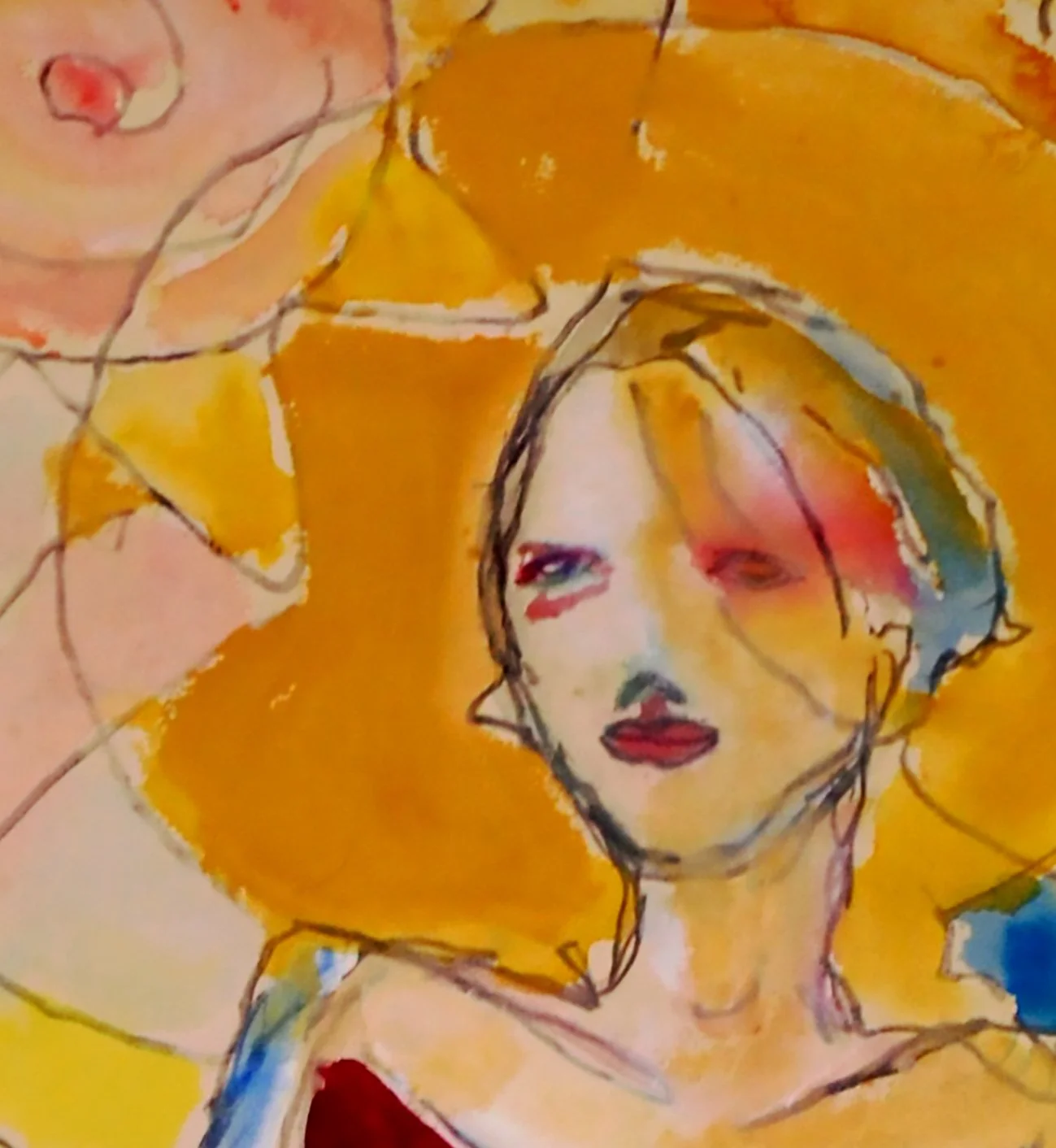 CP Gill Art works on paper. Details of Forward to the future zooming in on a woman's face.