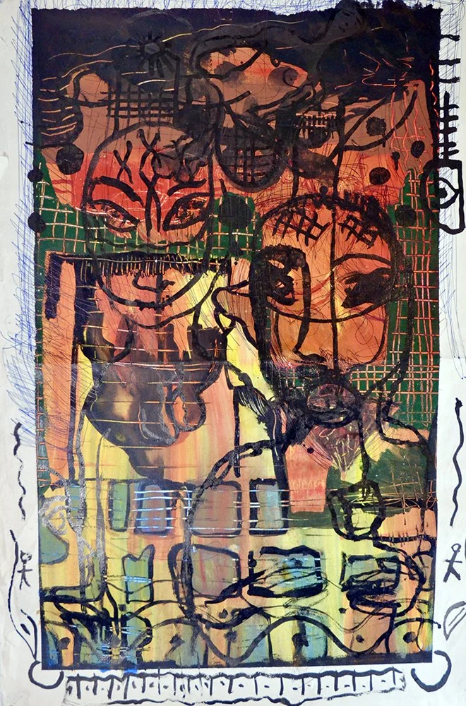 CP Gill Art original mixed media work on paper from 1993. Title: Looking back at the past