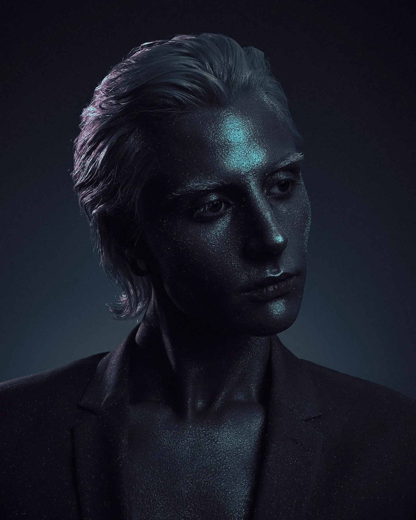I shot these images experimenting with exposure. Believe it or not, the only makeup in these images is the glitter. I mixed glitters and pigments together to create an incredibly bright mixture, that when applied on bare skin blew the exposure out en