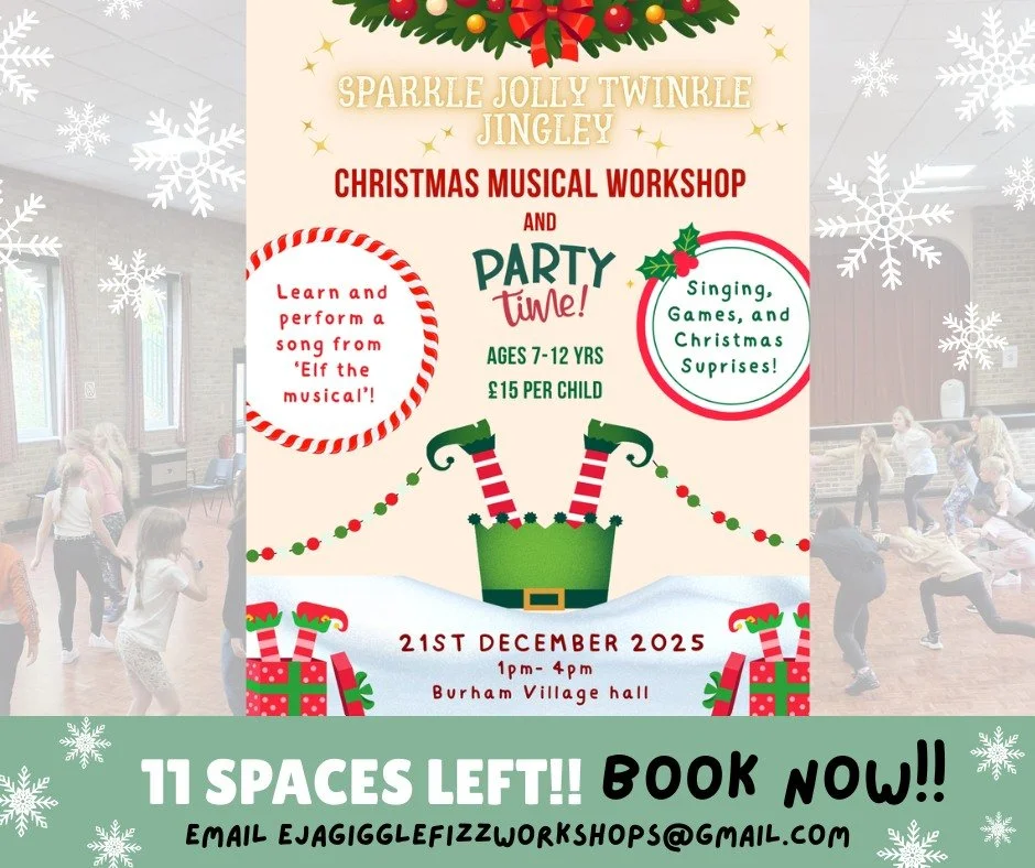 11 SPACES LEFT FOR OUR CHRISTMAS MUSICAL WORKSHOP AND PARTY!🎉

Come and learn a song and Dance from Elf the musical, followed by loads of fun Christmas games and PARTY!! 🎄✨

Perfect for Children age 7-12 year old's who love to sing, dance and LOVE 