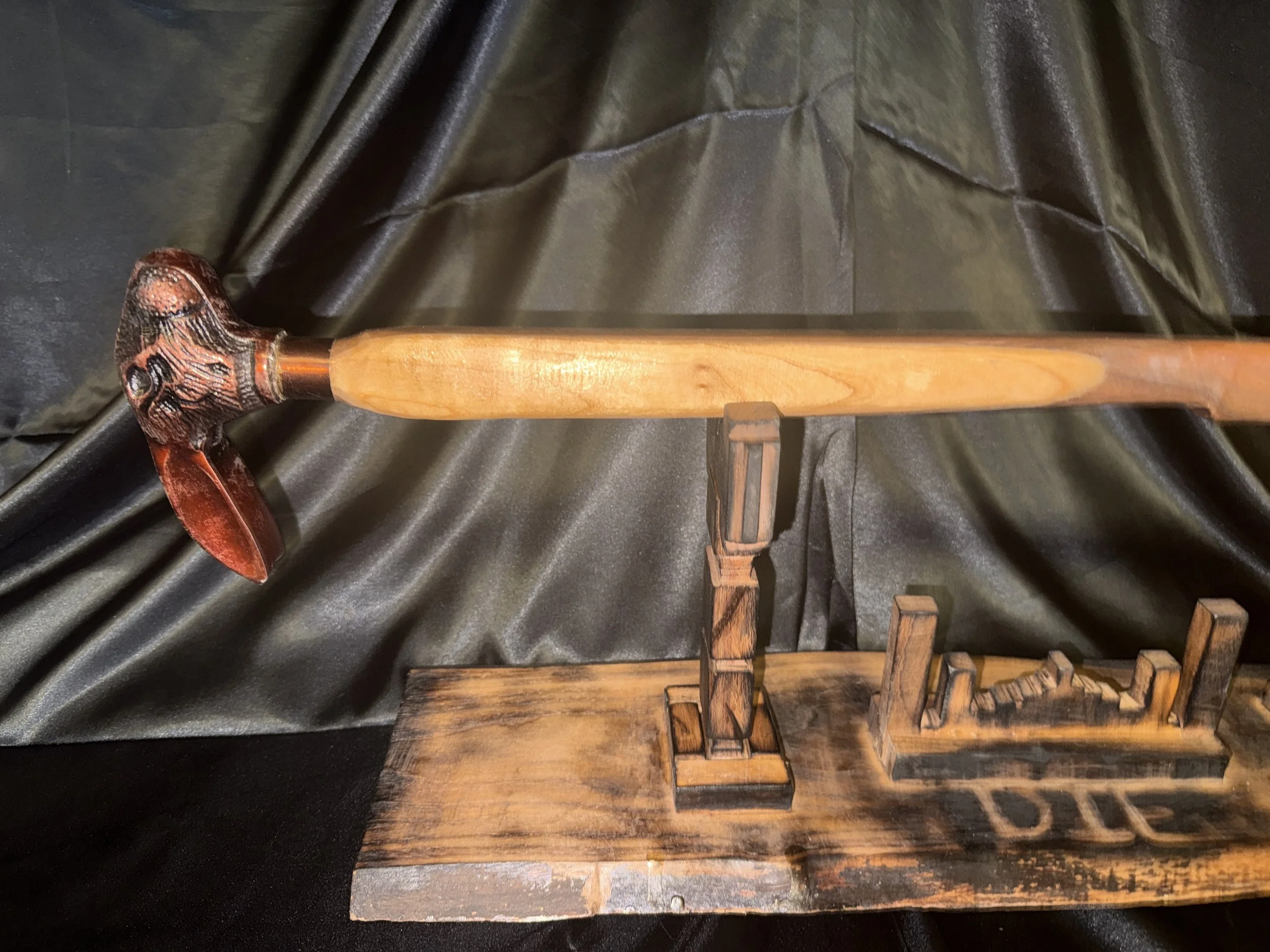 Dark walnut walking stick w/ rabbit head handle