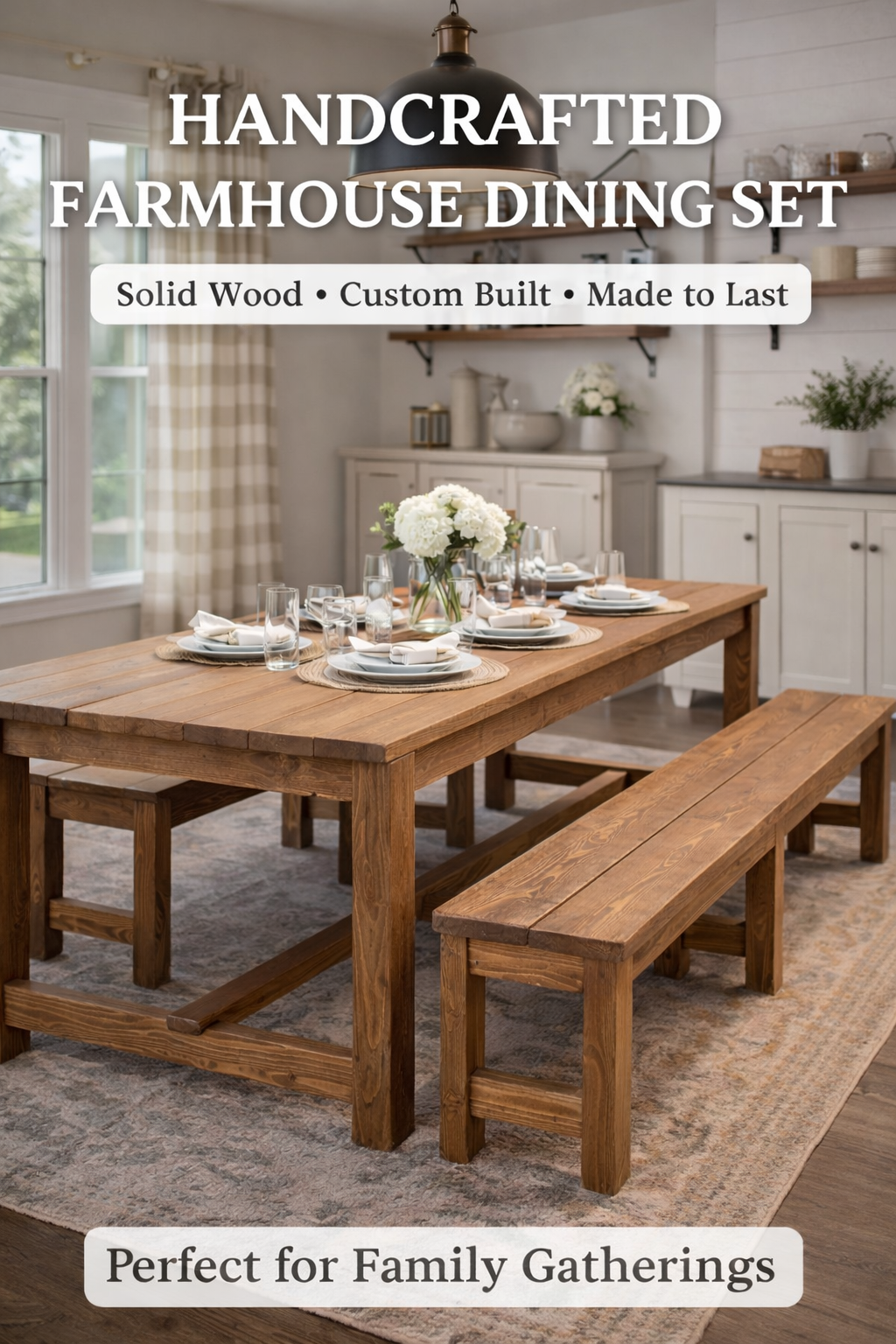 Farmhouse Style Table, Benches, and Barstools