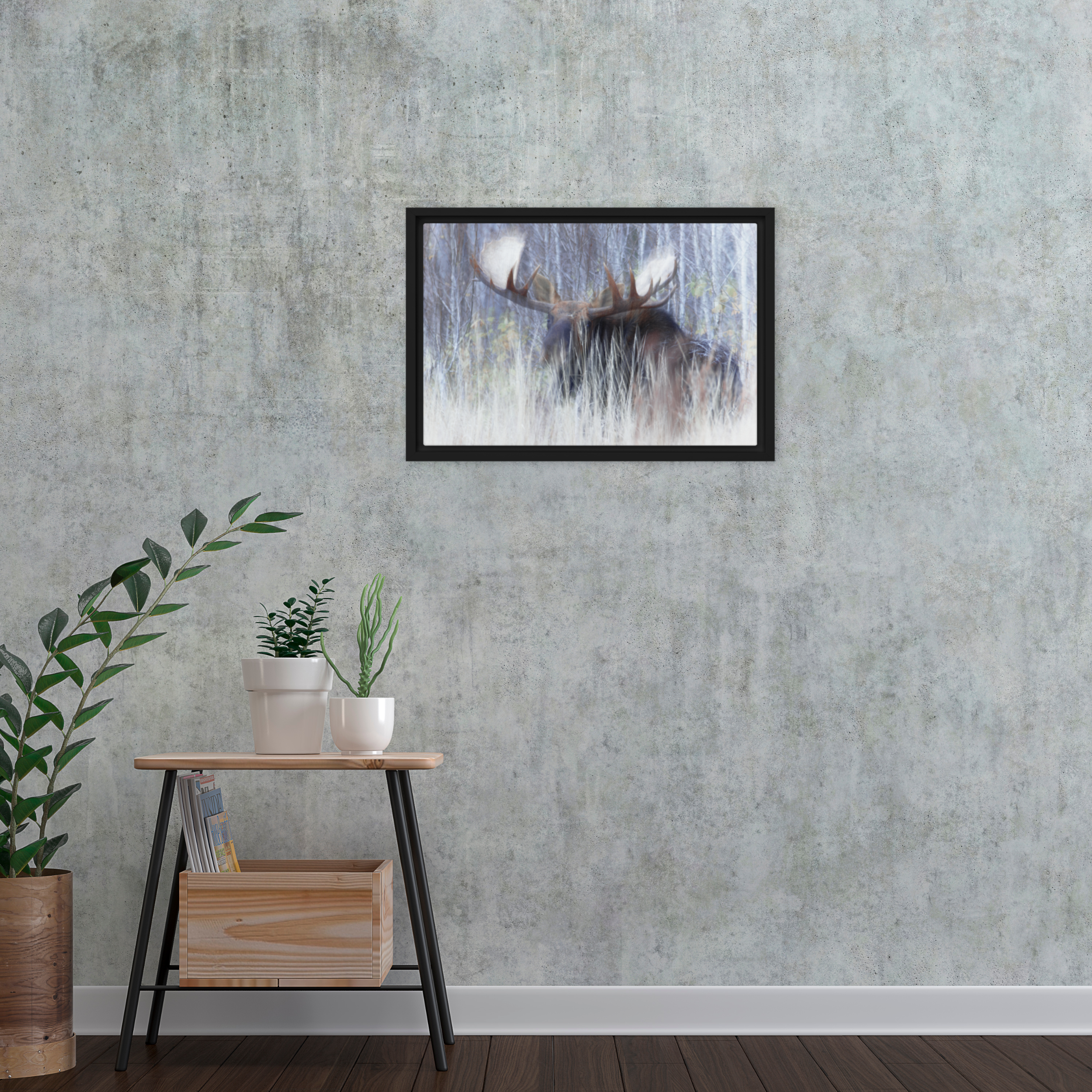 Timeless Presence: The Ghostly Moose Framed Canvas