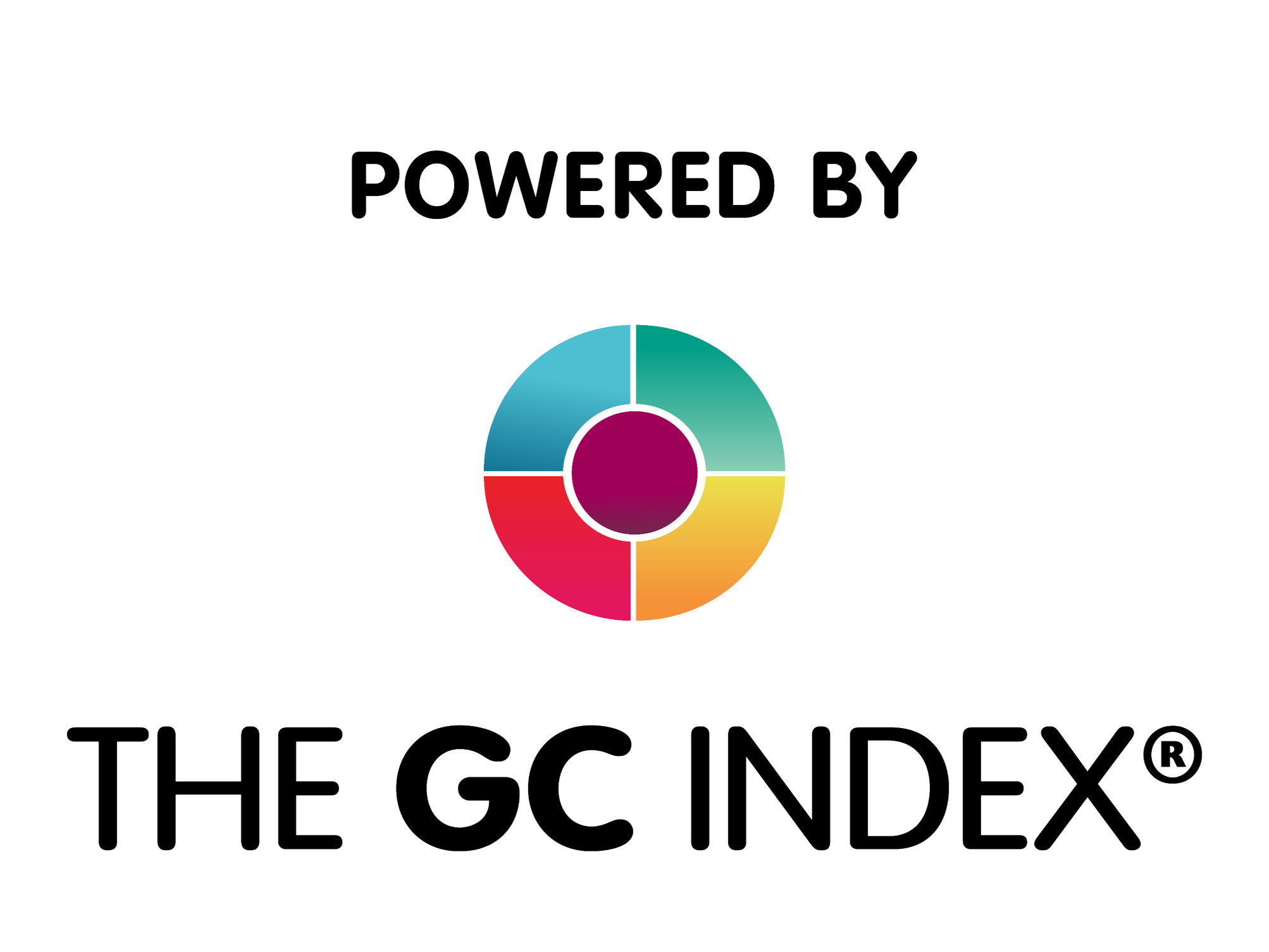 Logo reading ‘Powered by The GC Index’ with a circular multi-coloured graphic divided into five segments: teal, green, yellow, red, and magenta.