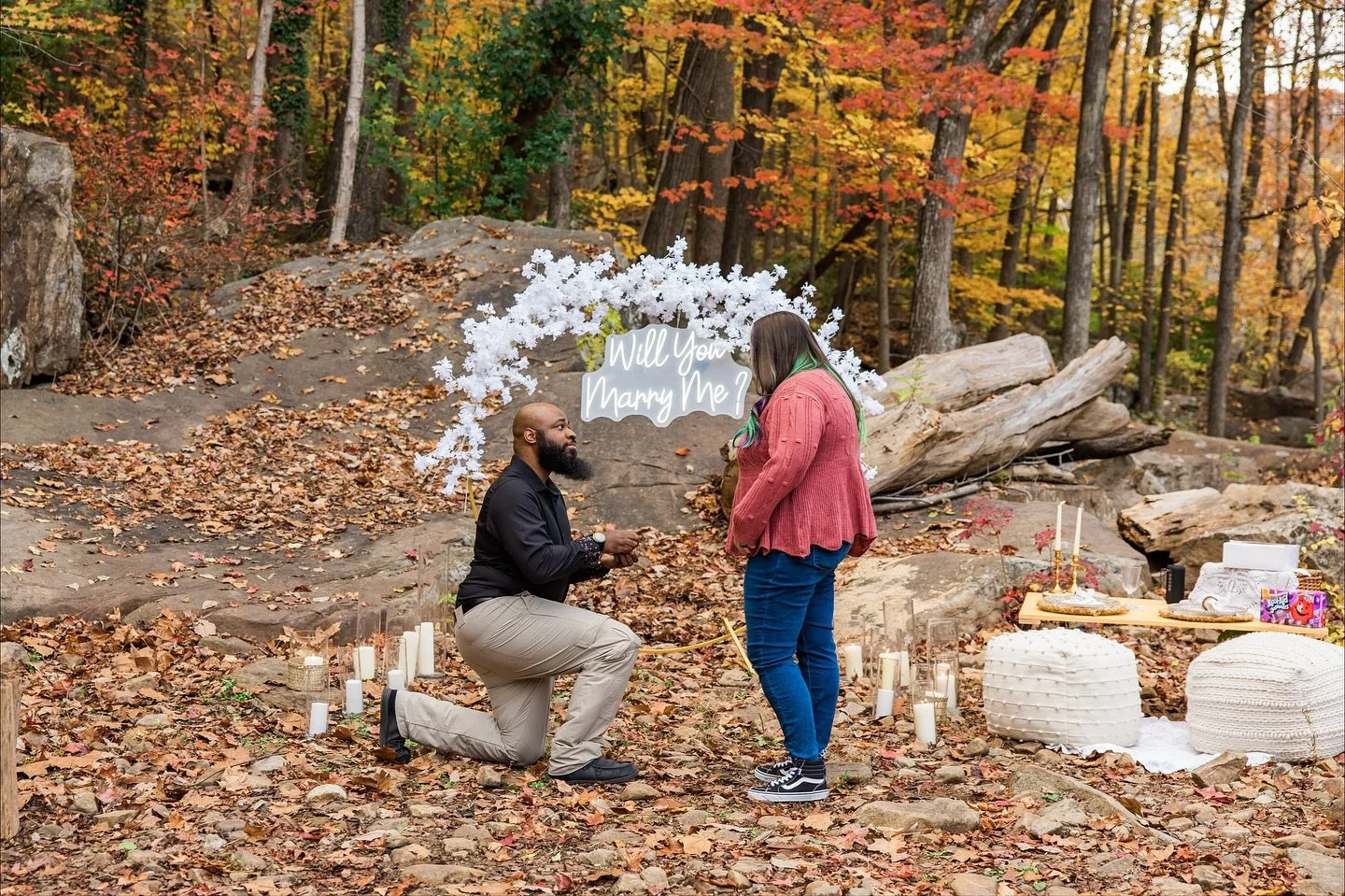 She said yes!! 💍

Set up by the river right under the New River Gorge, among breathtaking fall colored trees&hellip; it couldn&rsquo;t have been more perfect. 🍁 🍂 🧺🤎

#ProposalPicnic #SheSaidYes #EngagedInStyle #PicnicProposal #RomanticProposal 