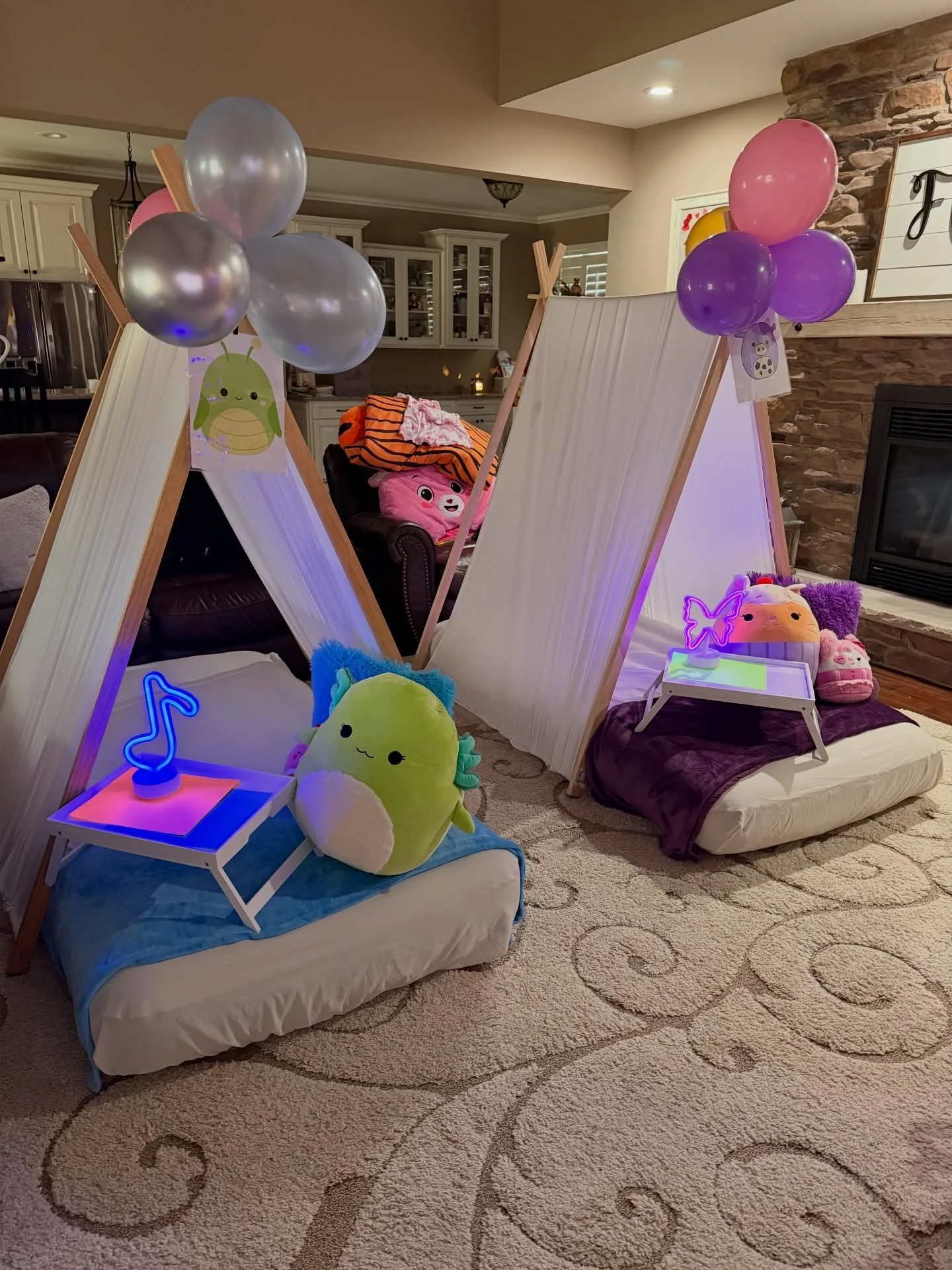And of course we can&rsquo;t forget about the littles and this cute squishamallow setup for sweet Callie.💜🧡💚🩵

#sleepoverparty #squishamallowparty #tentpartyseason #pearlpicnicswv #birthdaycelebrations