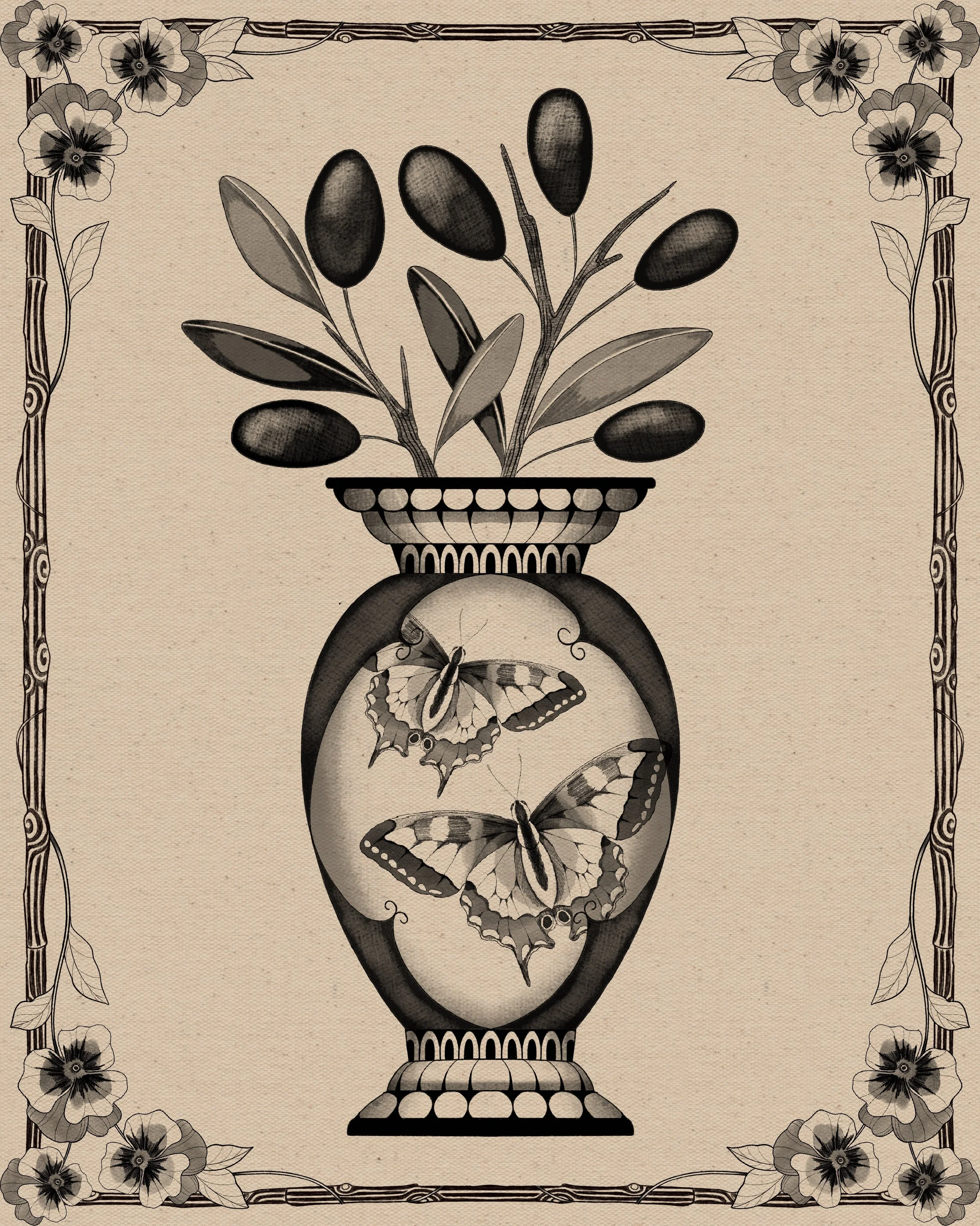 Olives & Butterflies Vase
