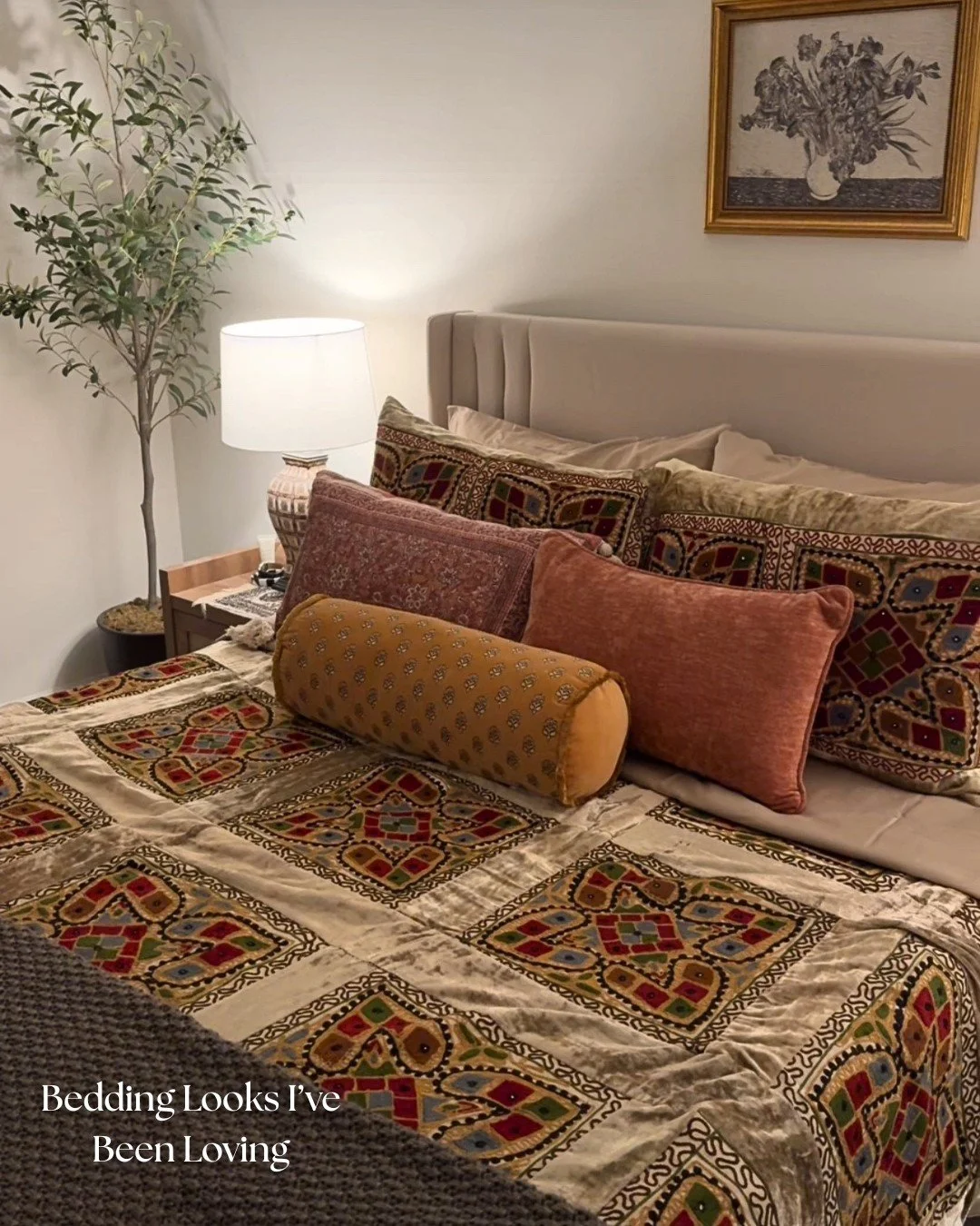 As an interior designer, I am always on the lookout for inspiration! Here are some beds I'm loving right now. Give me all the textures and layers <3

**Images in this post are sourced from Pinterest and are not my own work except for the first ima