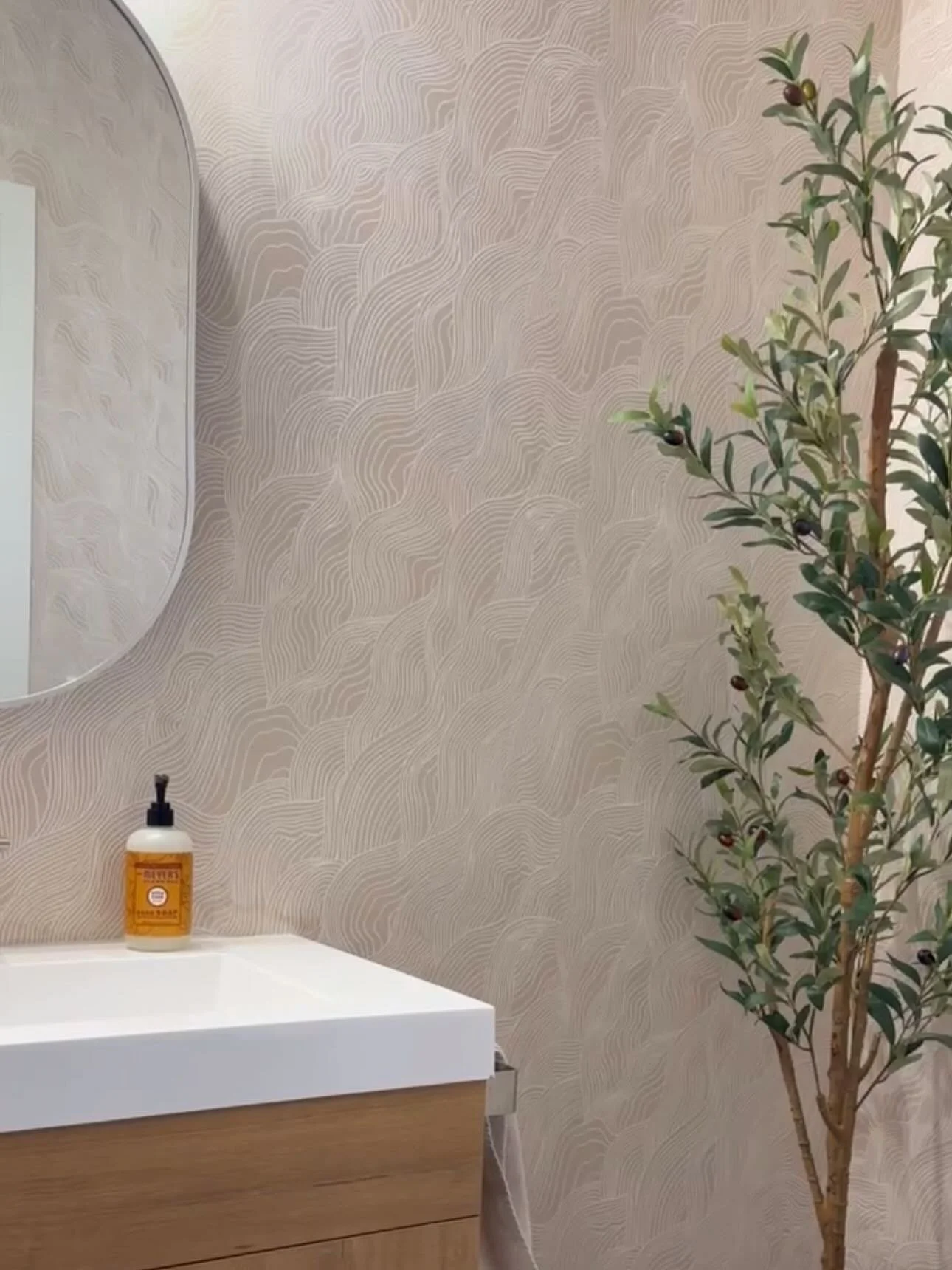 BEFORE // AFTER
This Lulu &amp; Georgia wallpaper warmed up this space so well! It truly transformed this powder room in such an easy way. You don&rsquo;t need a full remodel to see real change. I LOVE finding ways to incorporate small changes such a
