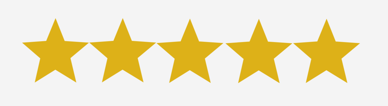 Five gold stars evenly spaced in a row on a light background.
