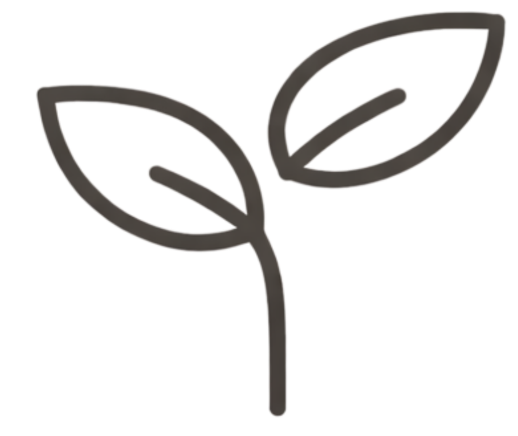 Minimalist metal outline of a plant with two leaves.