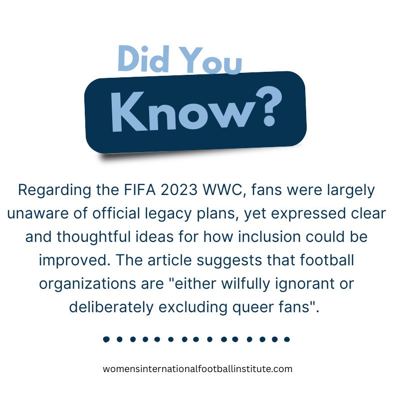 Did you know that about women&rsquo;s football? That takeaway was from Sally Shaw and team&rsquo;s research titled, &ldquo;We exist. Don&rsquo;t forget or over look us.&rdquo;: queering the legacies of the 2023 Women&rsquo;s FIFA World Cup&rdquo; Rea
