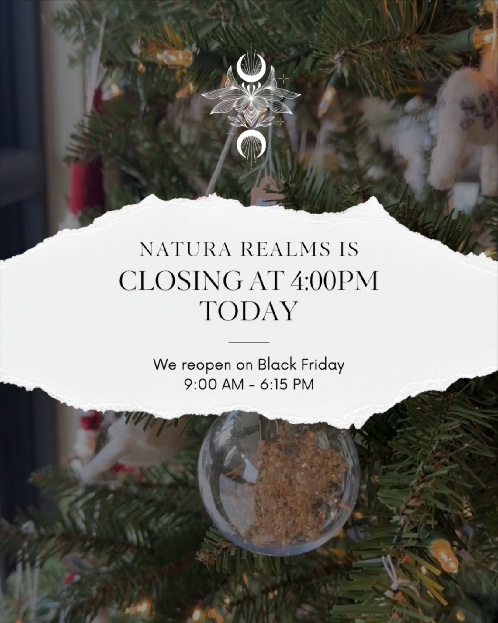 We are getting a head start on this holiday and closing at 4pm. See you Black Friday - we are open 9:00am - 6:00pm! Add us to your list 🛍️