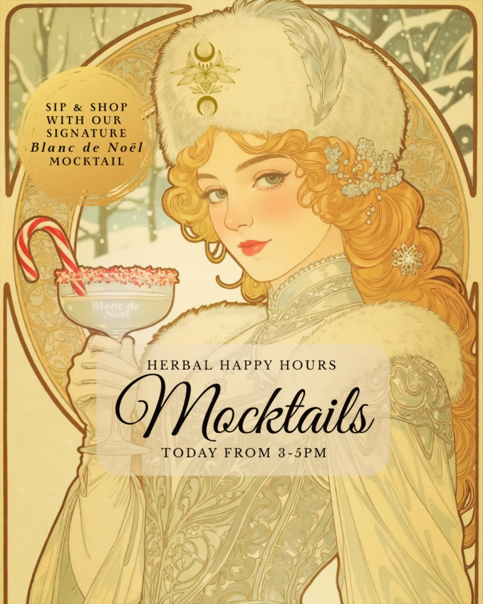This afternoon, 3&ndash;5 pm
Herbal Happy Hours 🍸🎄 Sip &amp; Shop
Indulge in a seasonal signature mocktail:
Blanc de No&euml;l
Wehrloom Honey Cream Soda, a dash of Huckins Farm Raw Cream, kissed with Meadowland&rsquo;s Peppermint Syrup, and finishe